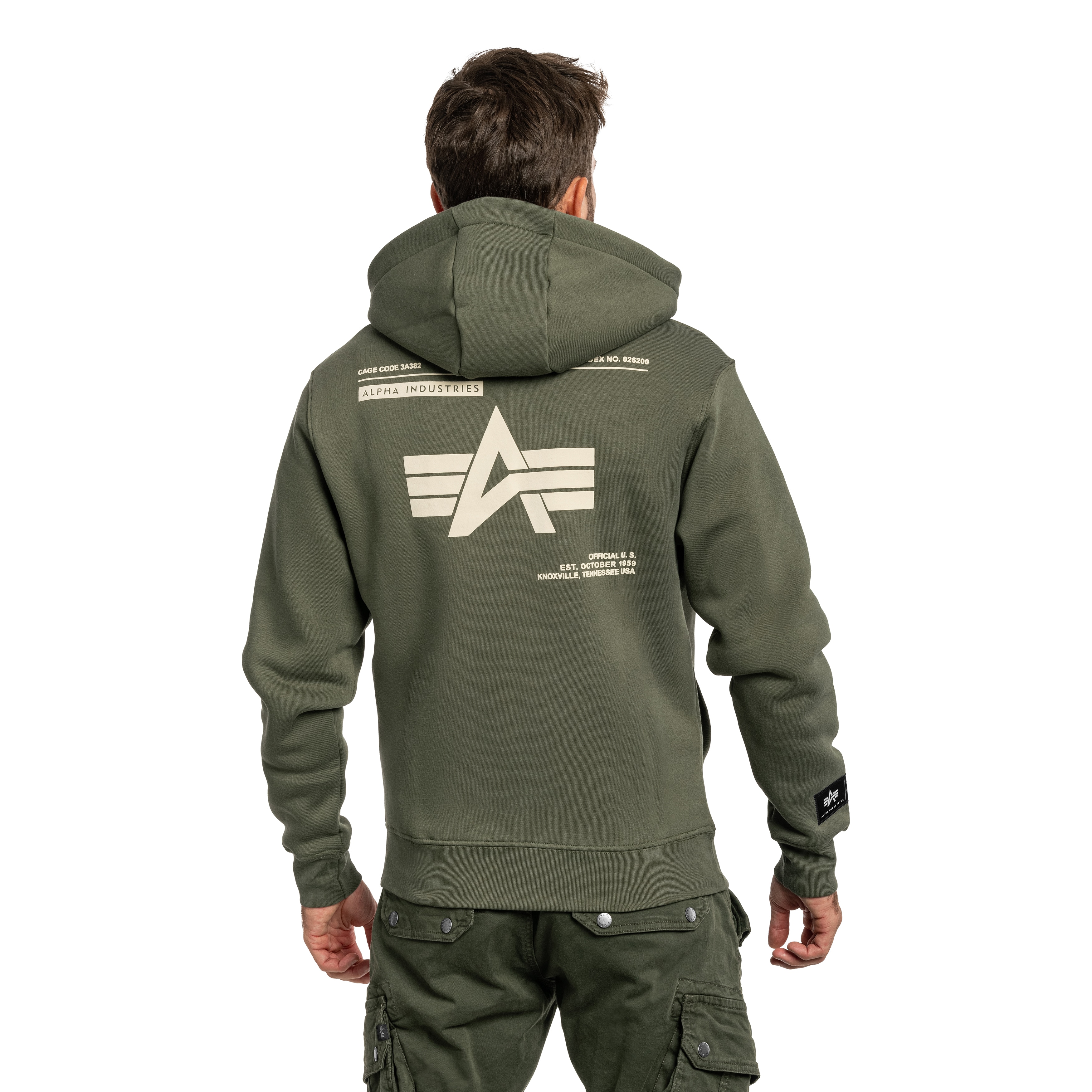 Bluza Alpha Industries Label Backprint Hoodie - Dark Olive