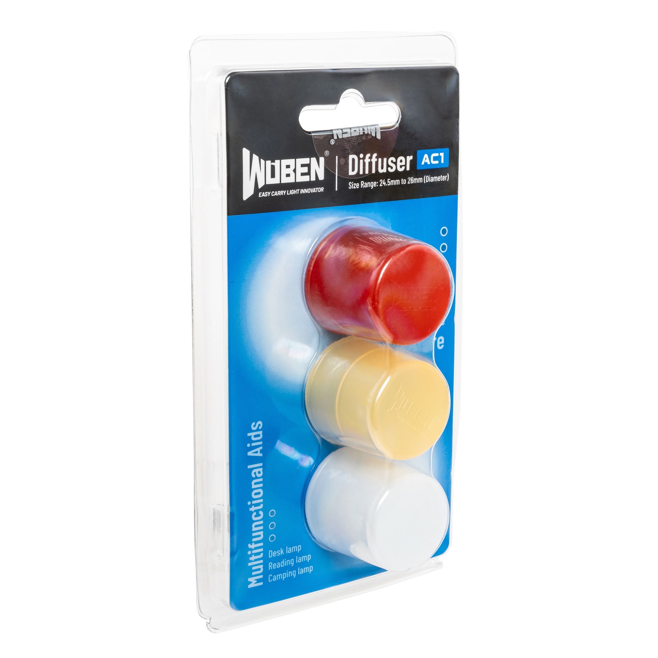 Zestaw trzech nasadek rozpraszających do latarek Wuben AC1 - Red/Yellow/White