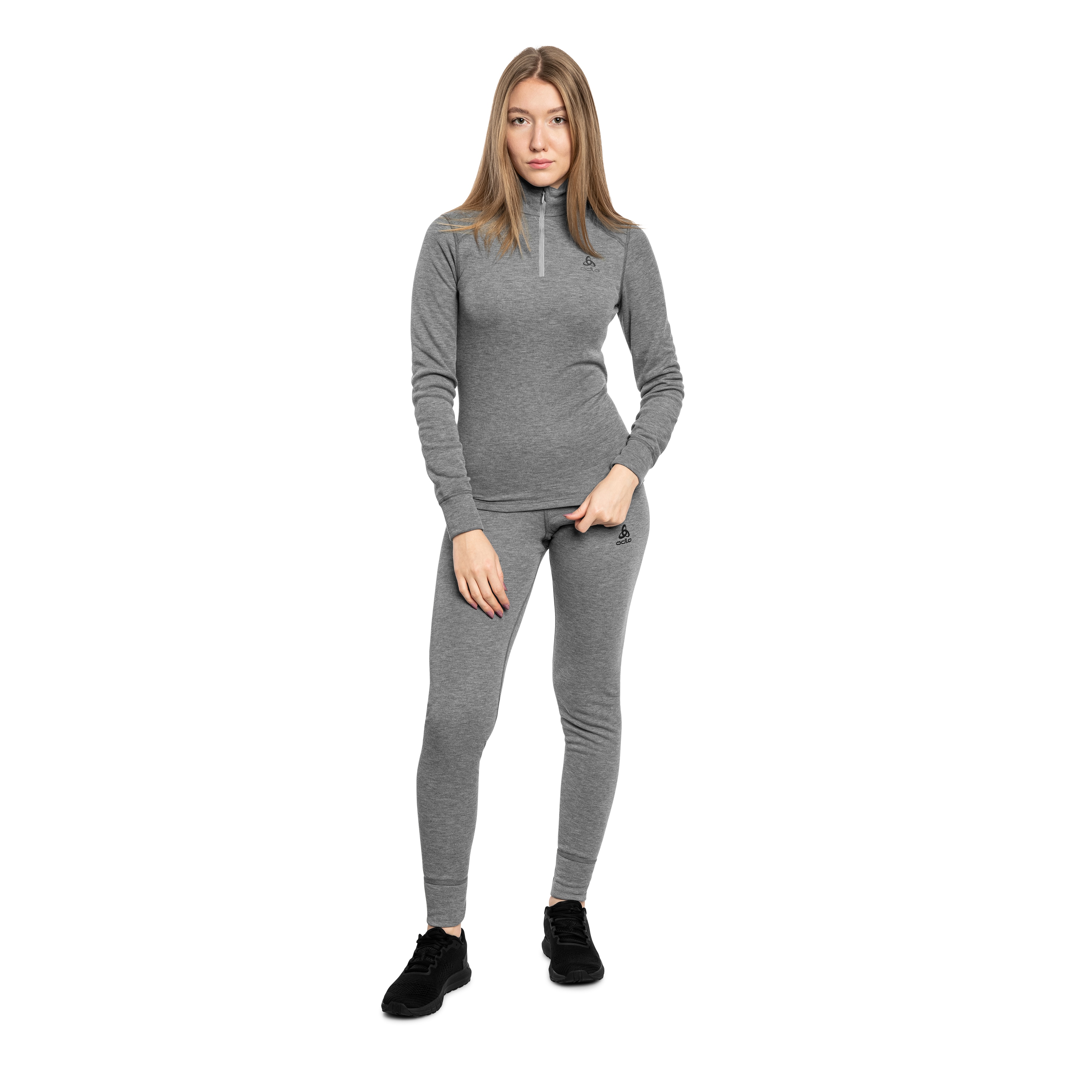 Koszulka termoaktywna damska Odlo Active Warm Base Layer Half-Zip - Grey Melange