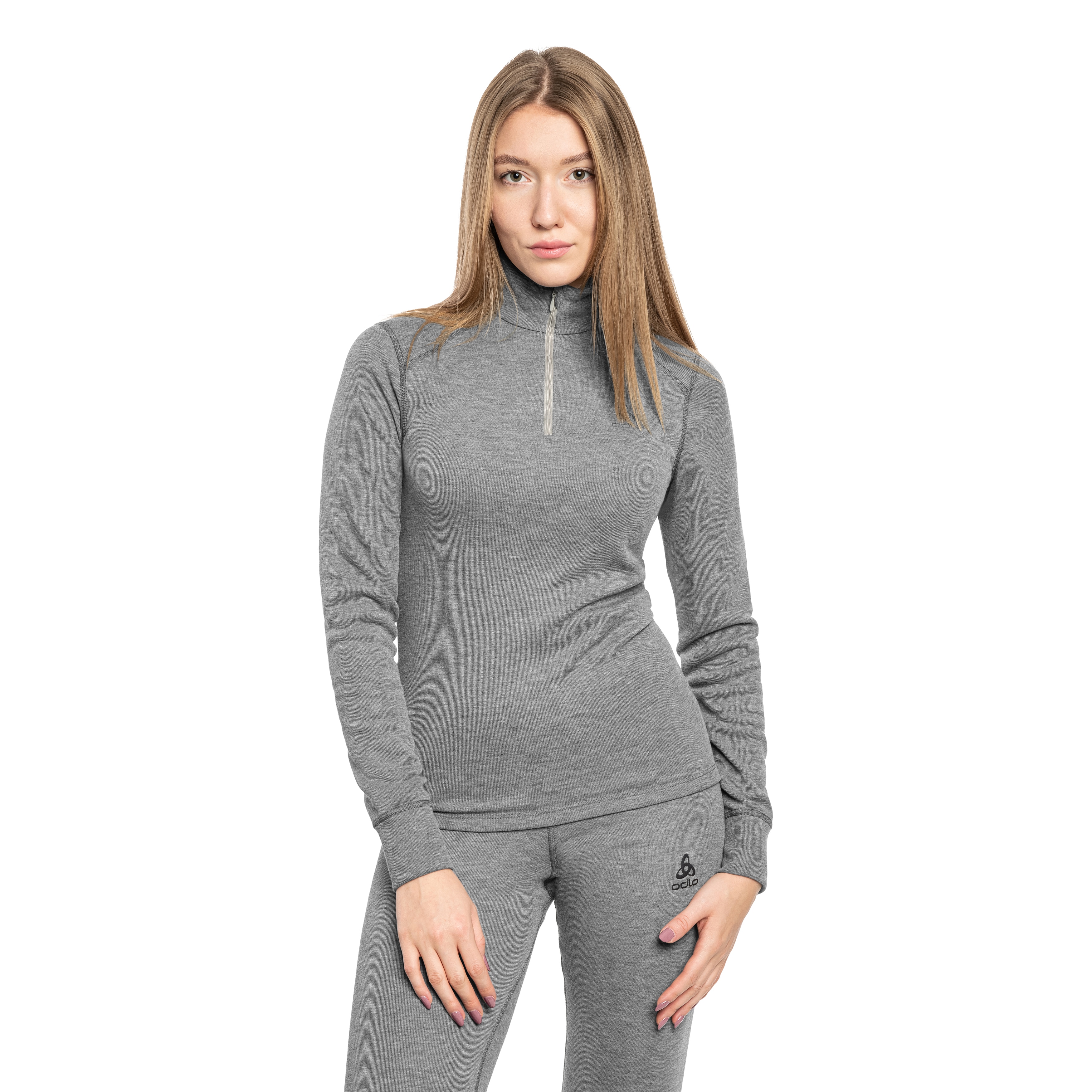 Koszulka termoaktywna damska Odlo Active Warm Base Layer Half-Zip - Grey Melange