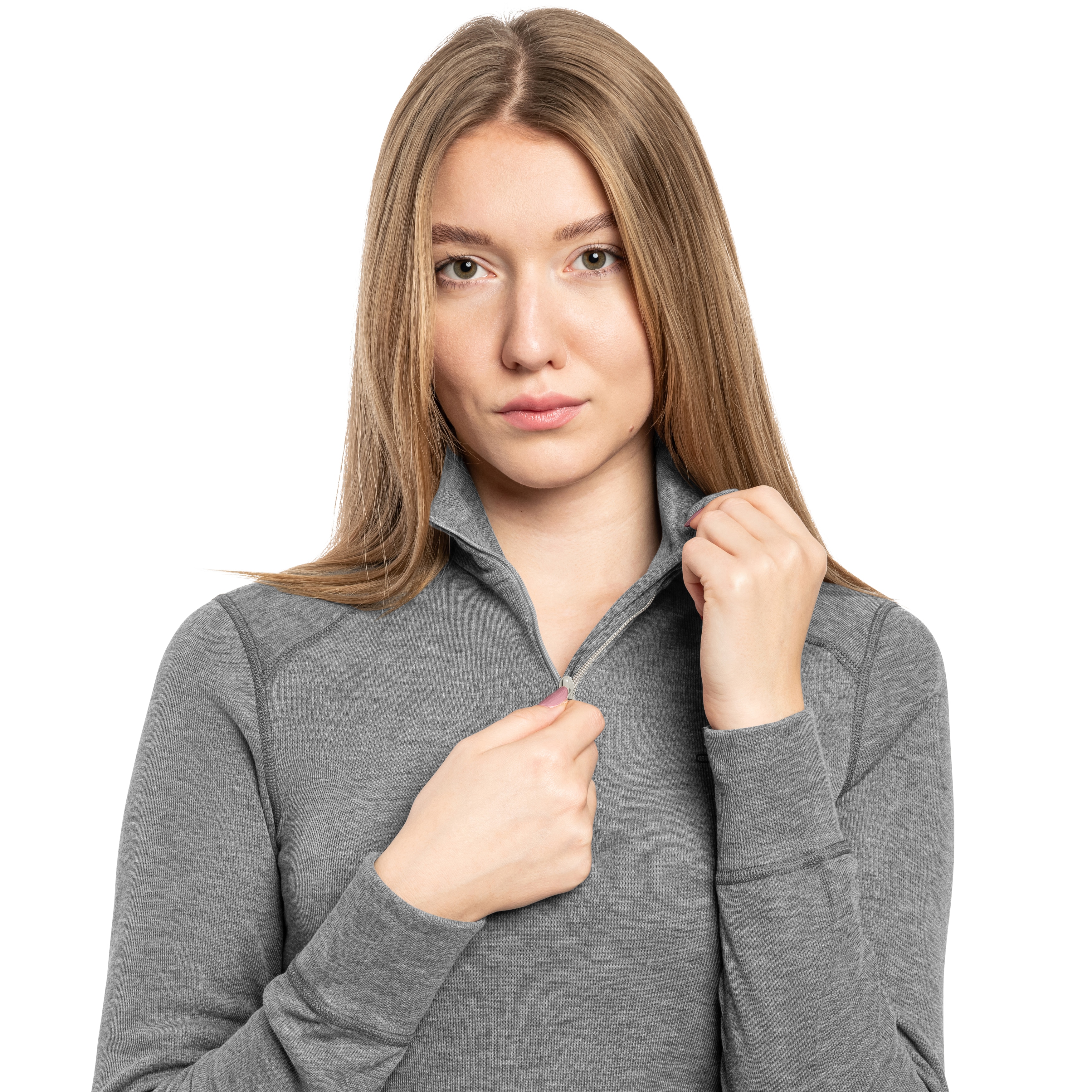 Koszulka termoaktywna damska Odlo Active Warm Base Layer Half-Zip - Grey Melange