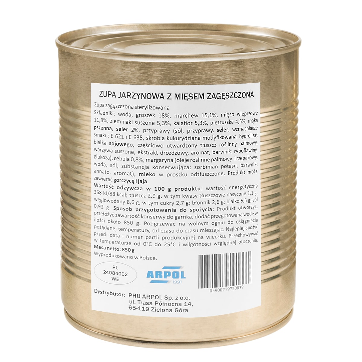 Chleb pytlowy 700 g + zupa jarzynowa z mięsem zagęszczona Arpol 850 g - zestaw