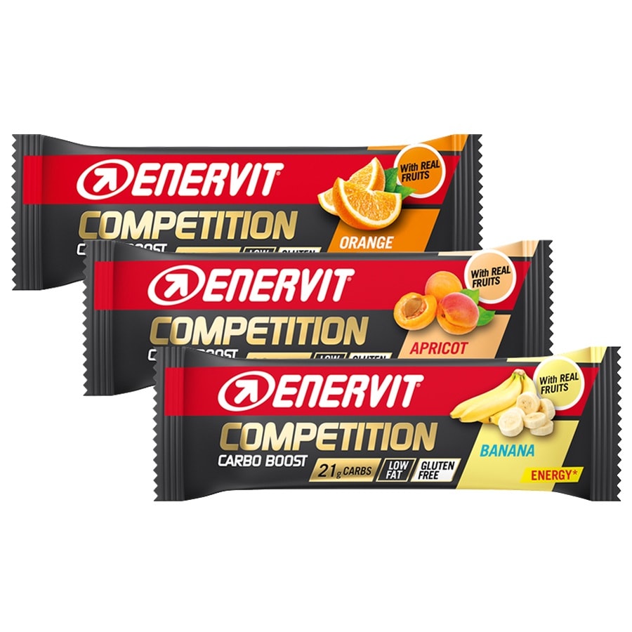 Вуглеводний батончик Enervit Sport Competition Bar 3 x 30 г - Банан-ваніль/Абрикос/Апельсин