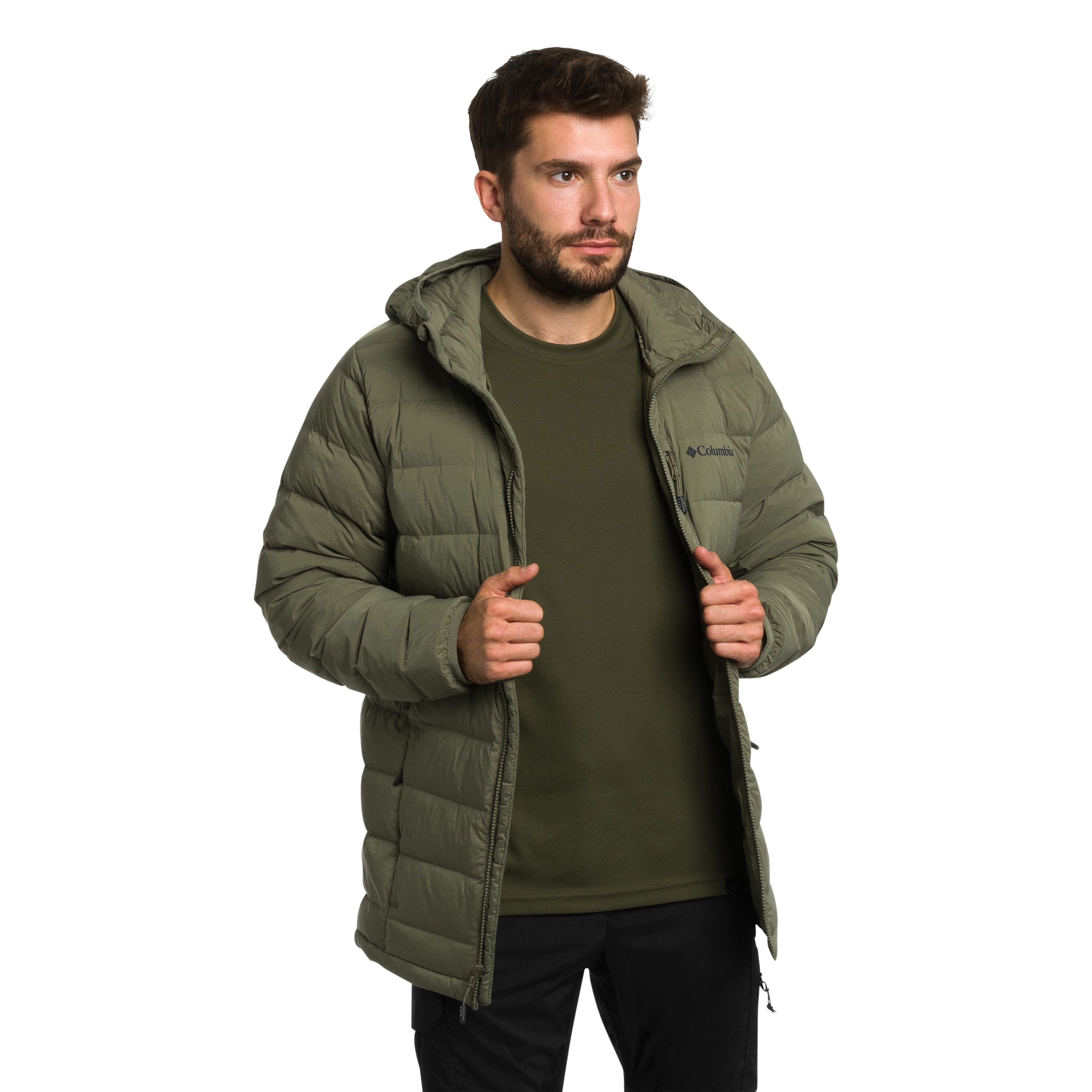 Kurtka Columbia Drift Peak Stretch Down Hooded - Stone Green