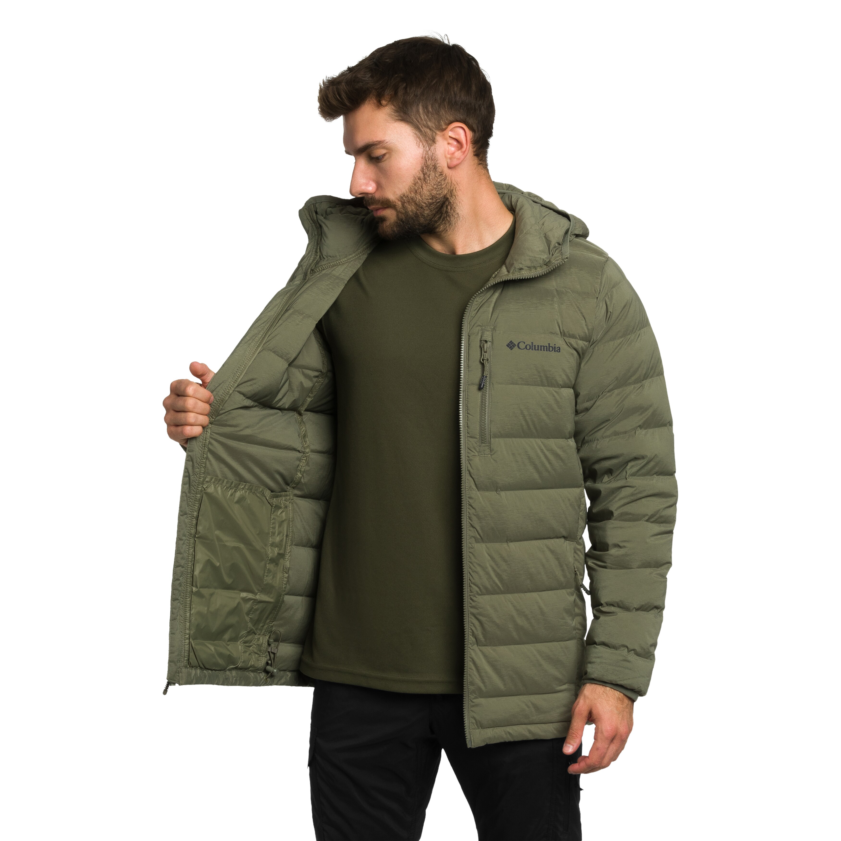 Kurtka Columbia Drift Peak Stretch Down Hooded - Stone Green