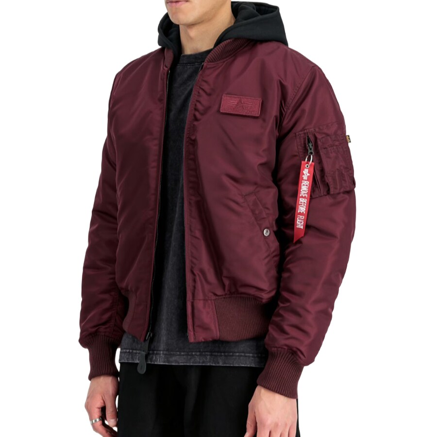 Kurtka Alpha Industries MA-1 Zip Hood Backprint Bomber - Dark Cherry