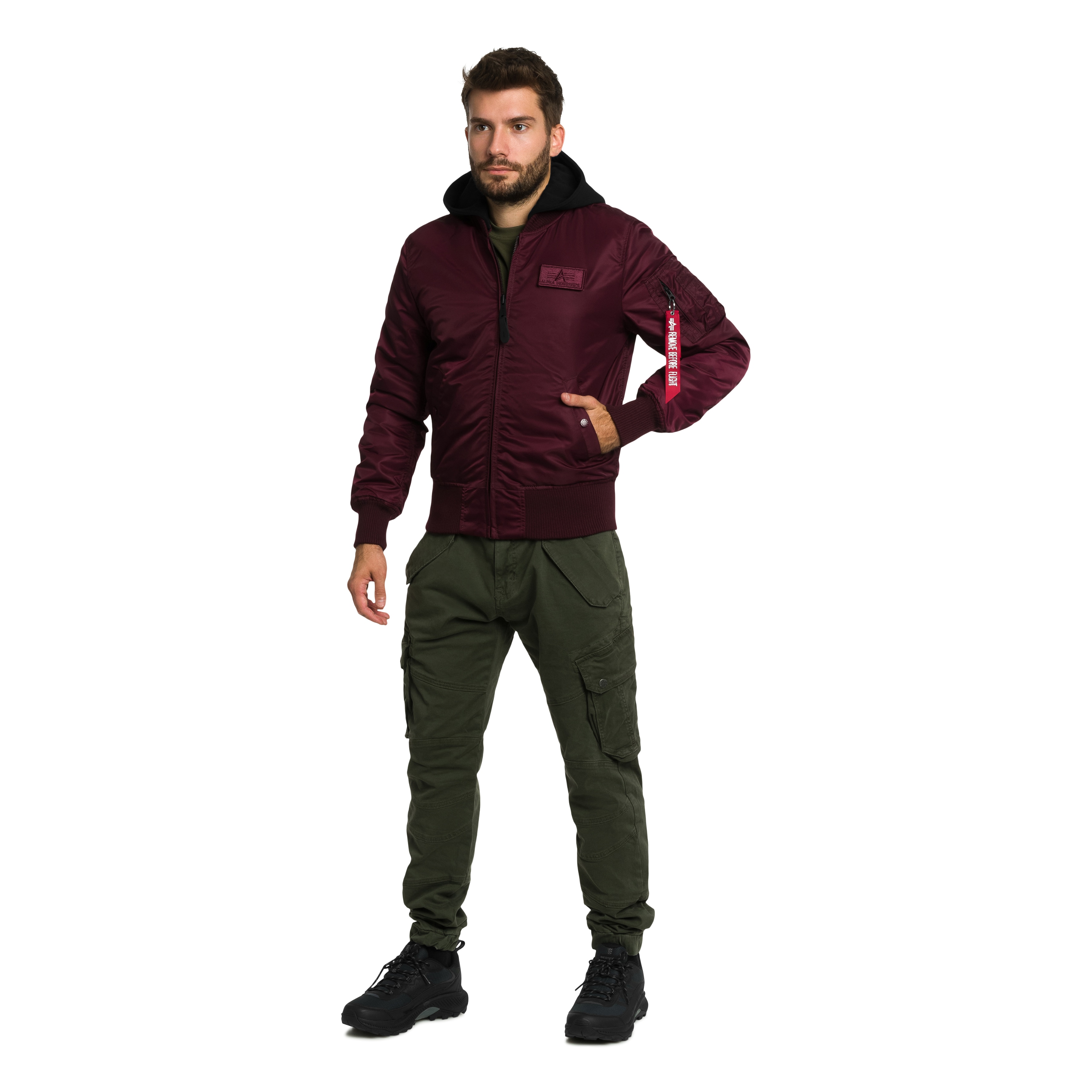 Куртка Alpha Industries MA-1 Zip Hood Backprint Bomber - Dark Cherry