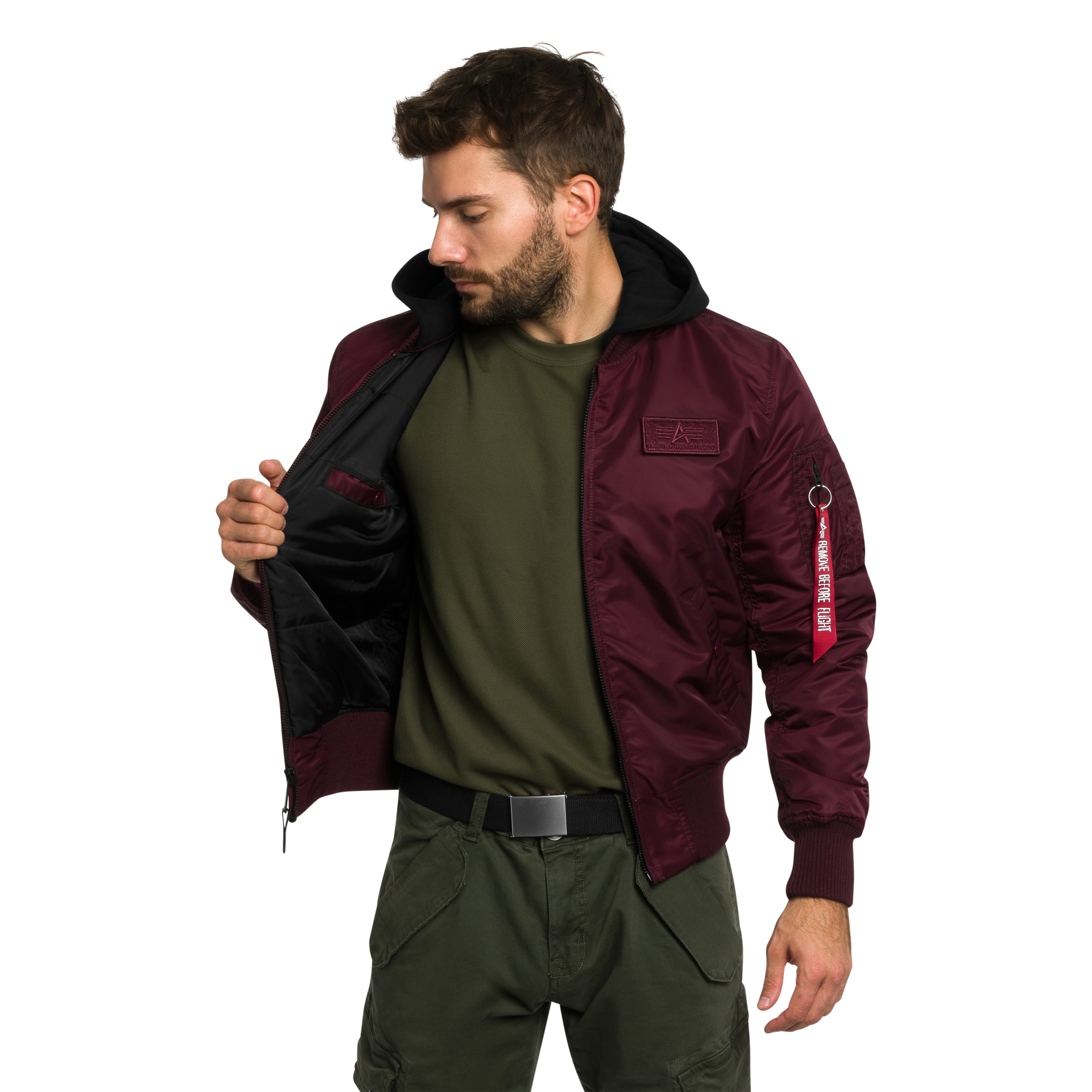 Куртка Alpha Industries MA-1 Zip Hood Backprint Bomber - Dark Cherry