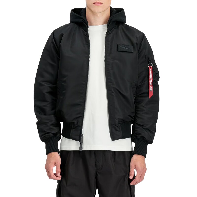 Kurtka Alpha Industries MA-1 Zip Hood Backprint Bomber - Black/White