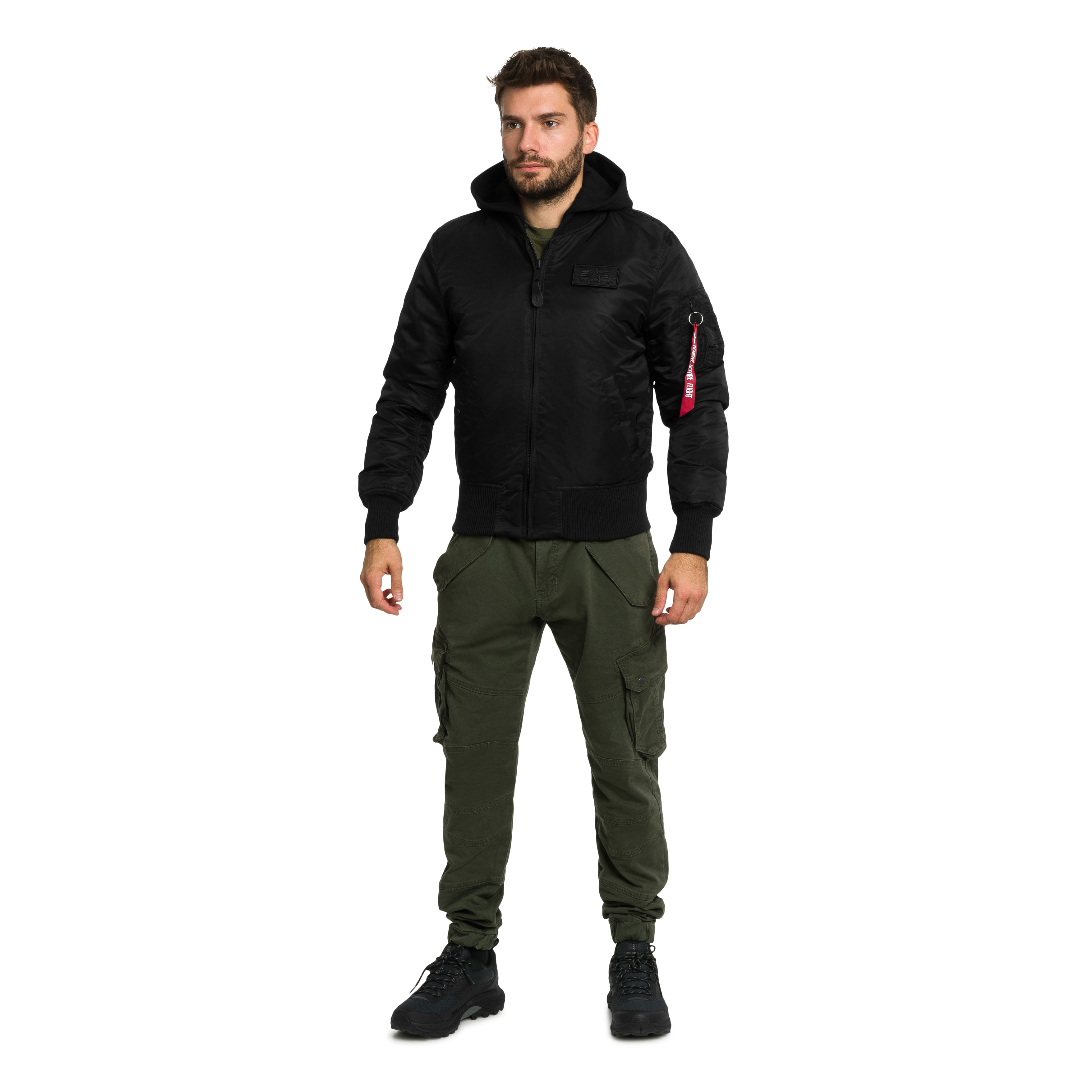 Kurtka Alpha Industries MA-1 Zip Hood Backprint Bomber - Black/White