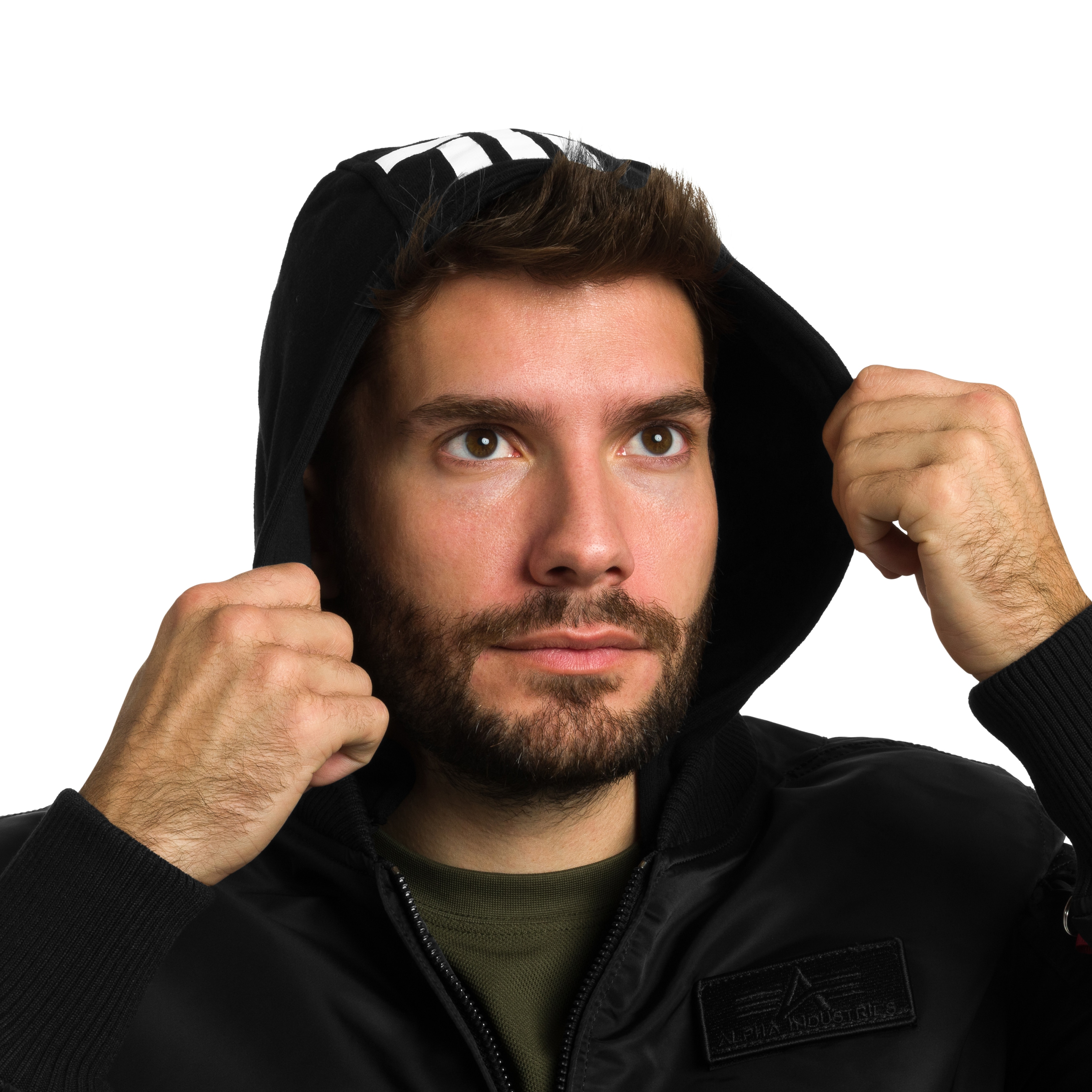 Kurtka Alpha Industries MA-1 Zip Hood Backprint Bomber - Black/White