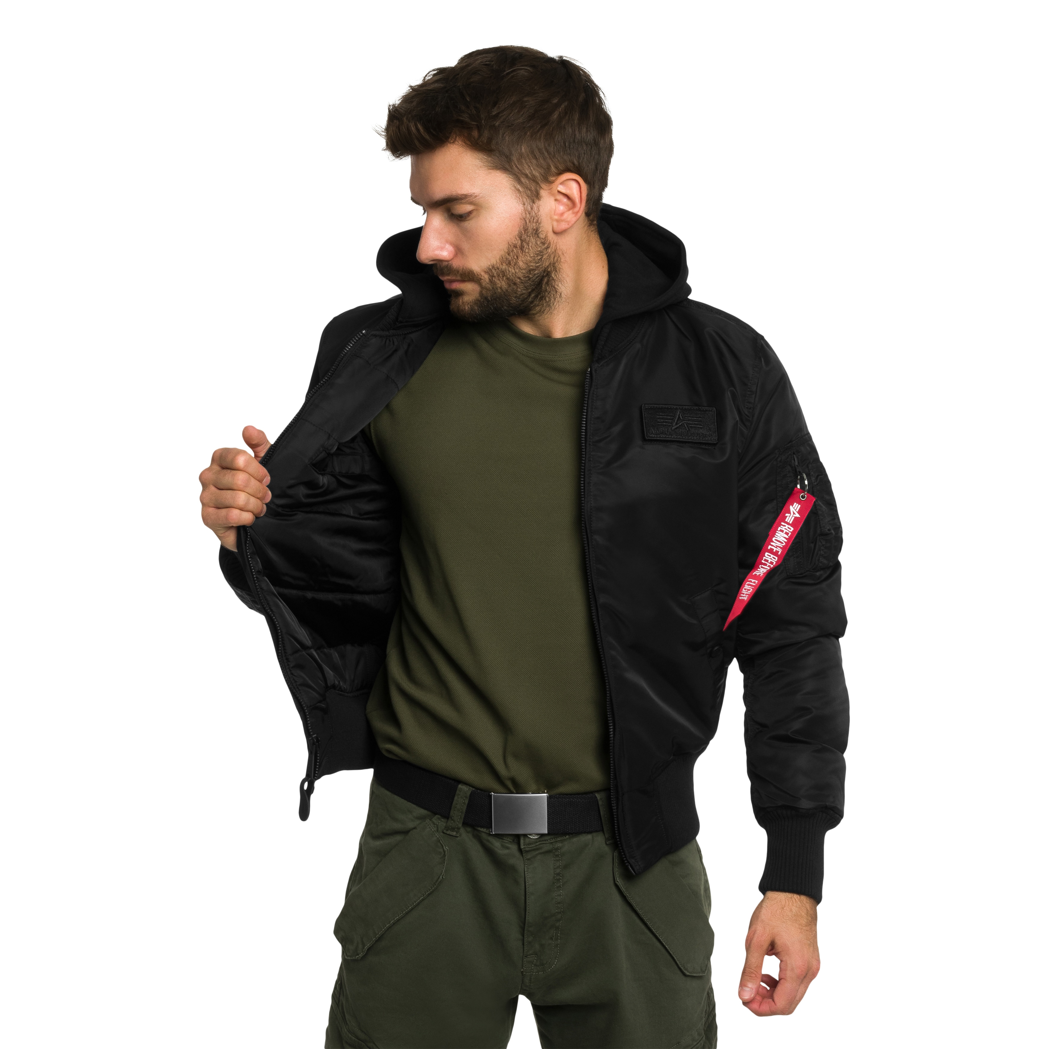 Kurtka Alpha Industries MA-1 Zip Hood Backprint Bomber - Black/White