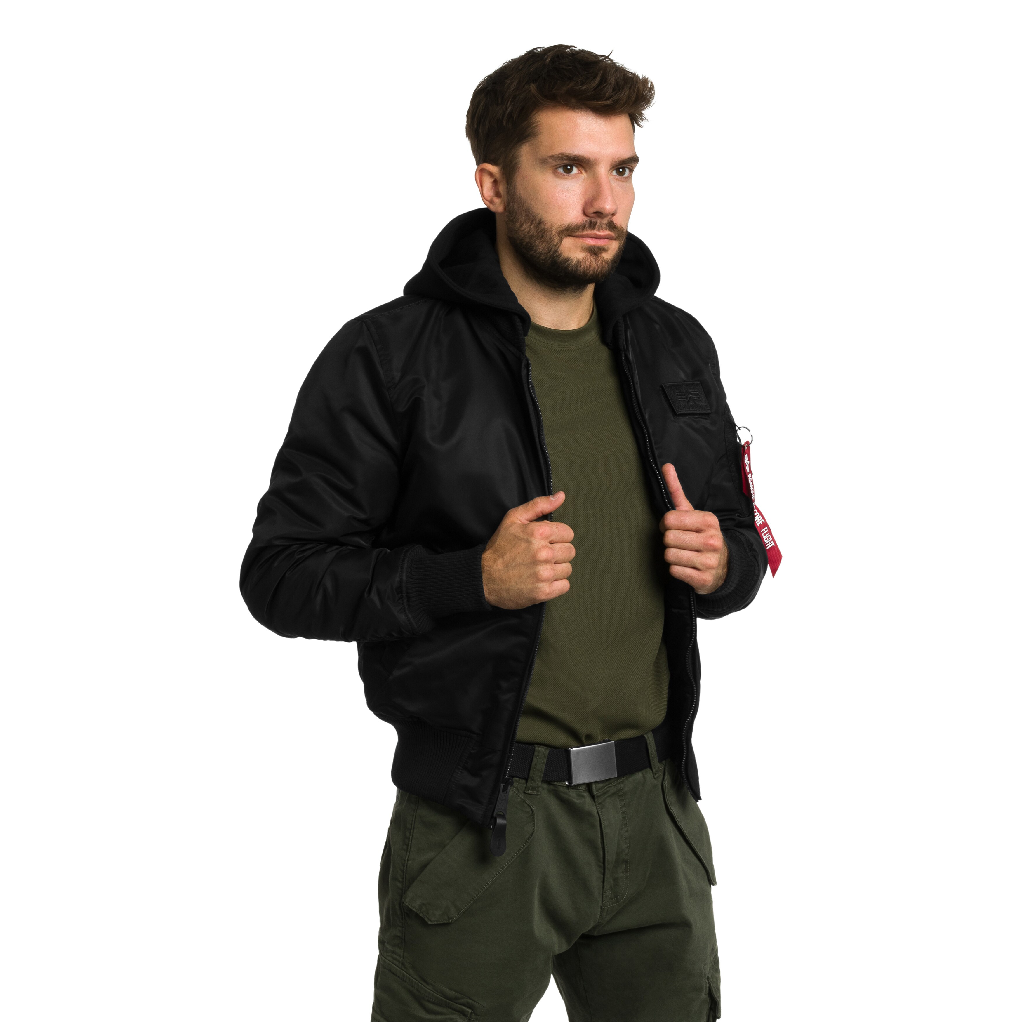 Kurtka Alpha Industries MA-1 Zip Hood Backprint Bomber - Black/White