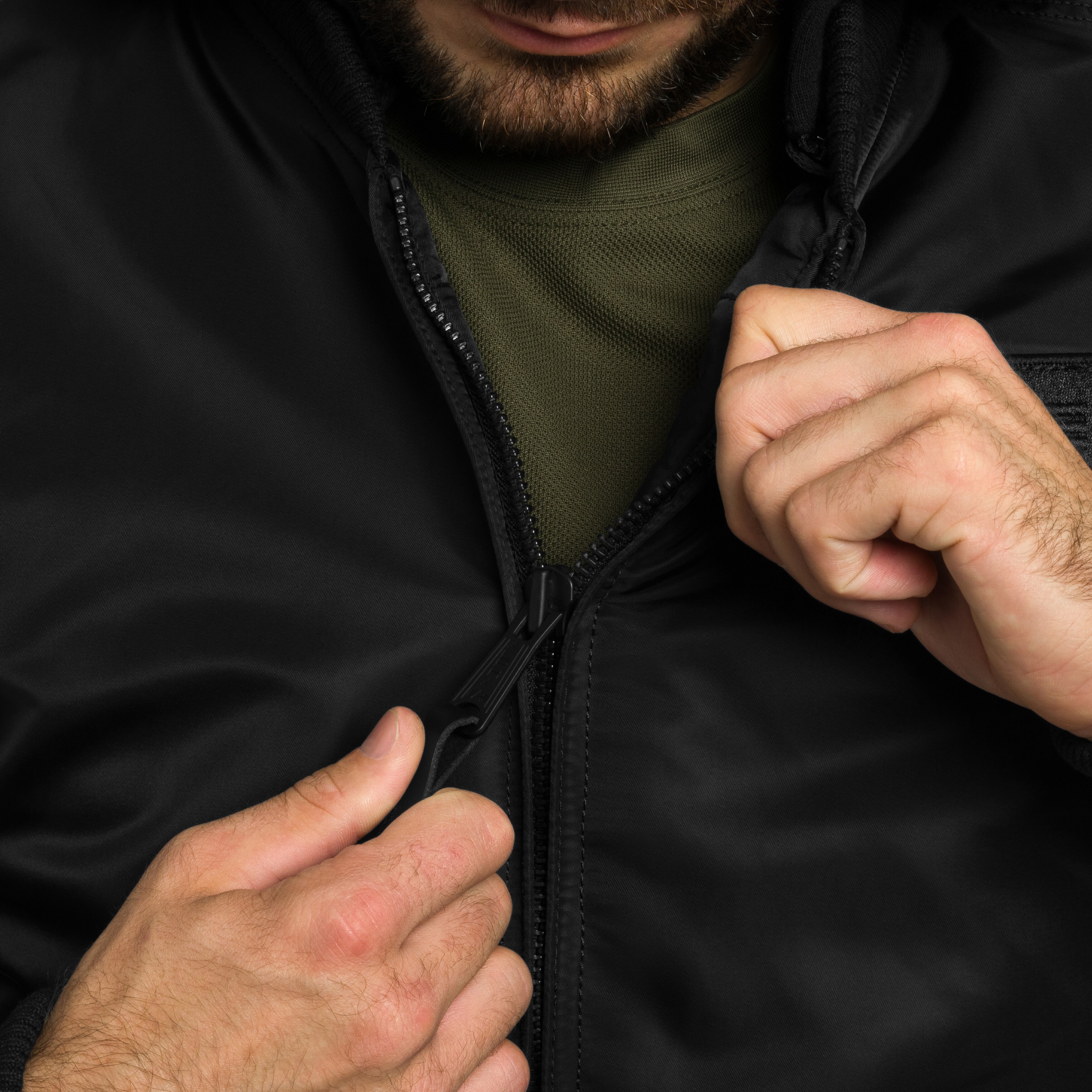 Kurtka Alpha Industries MA-1 Zip Hood Backprint Bomber - Black/White