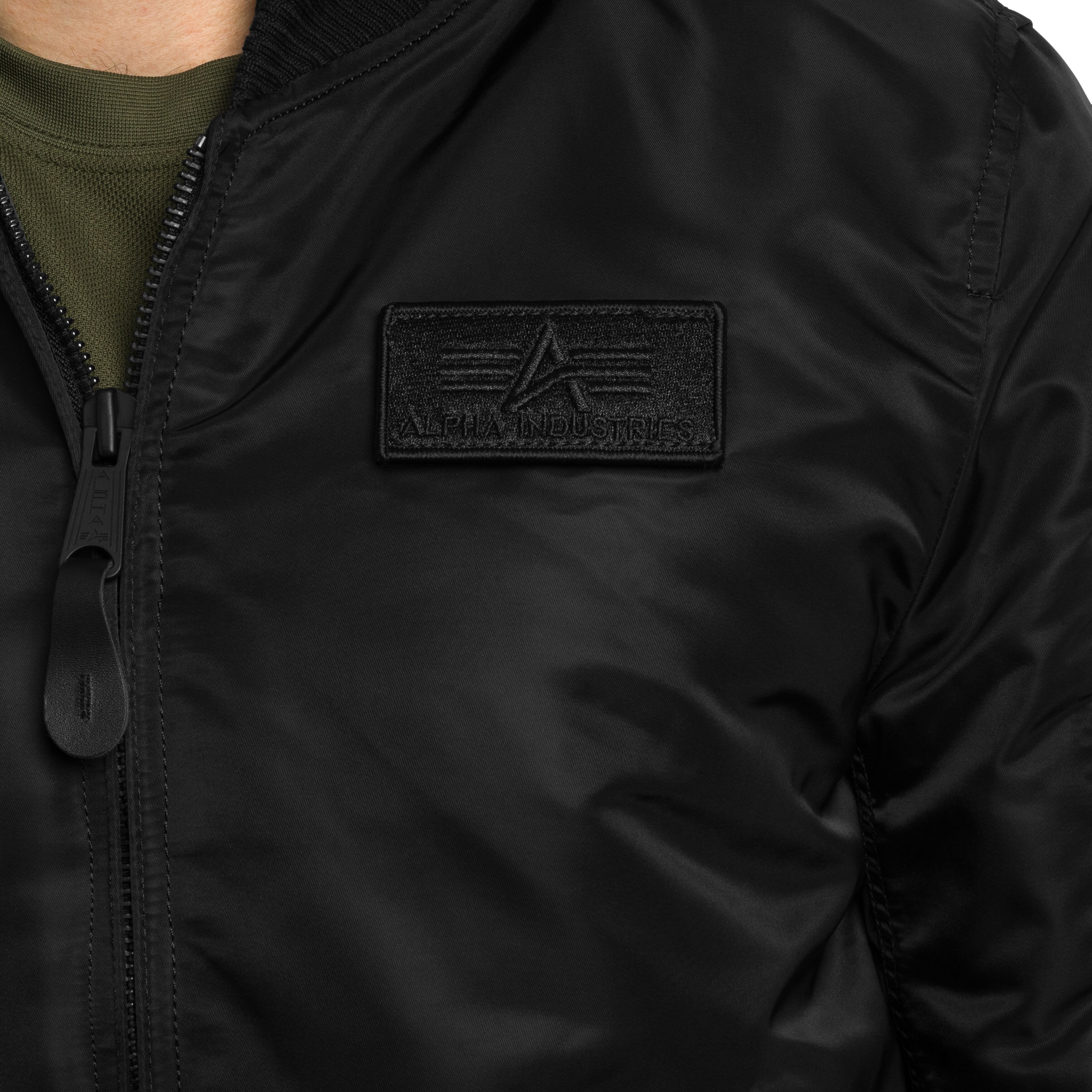 Kurtka Alpha Industries MA-1 Zip Hood Backprint Bomber - Black/White