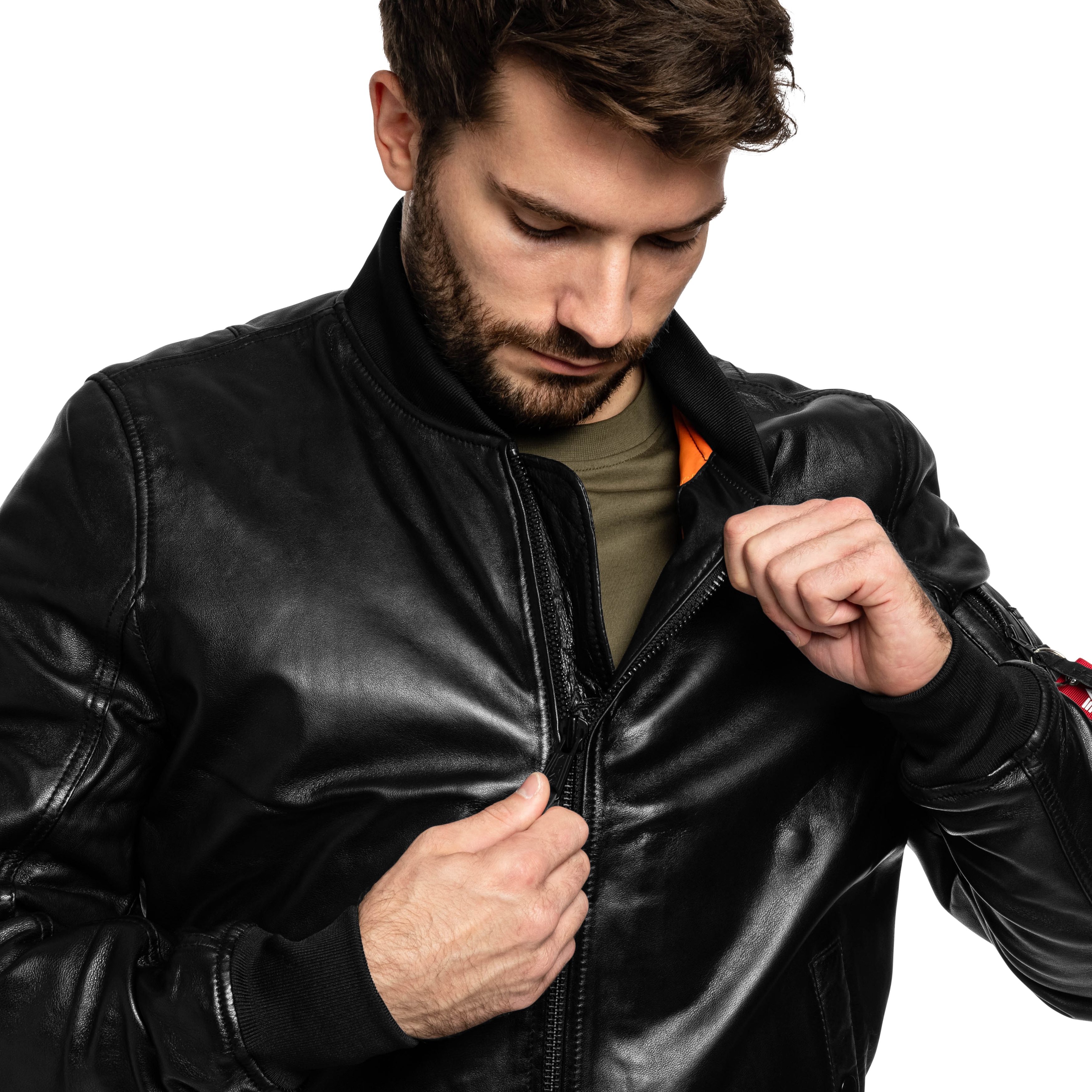 Kurtka Alpha Industries MA-1 Leather Bomber - Black