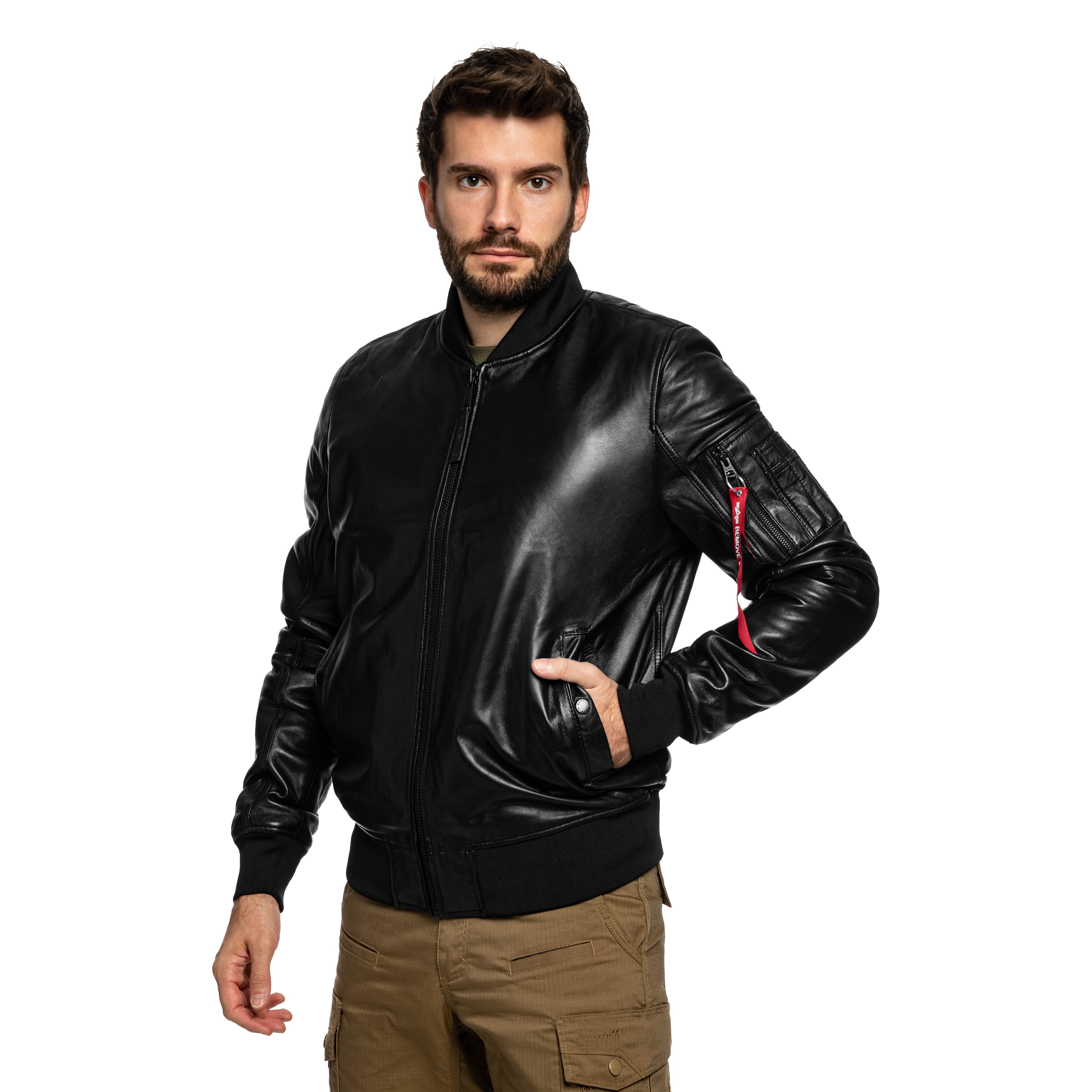 Kurtka Alpha Industries MA-1 Leather Bomber - Black