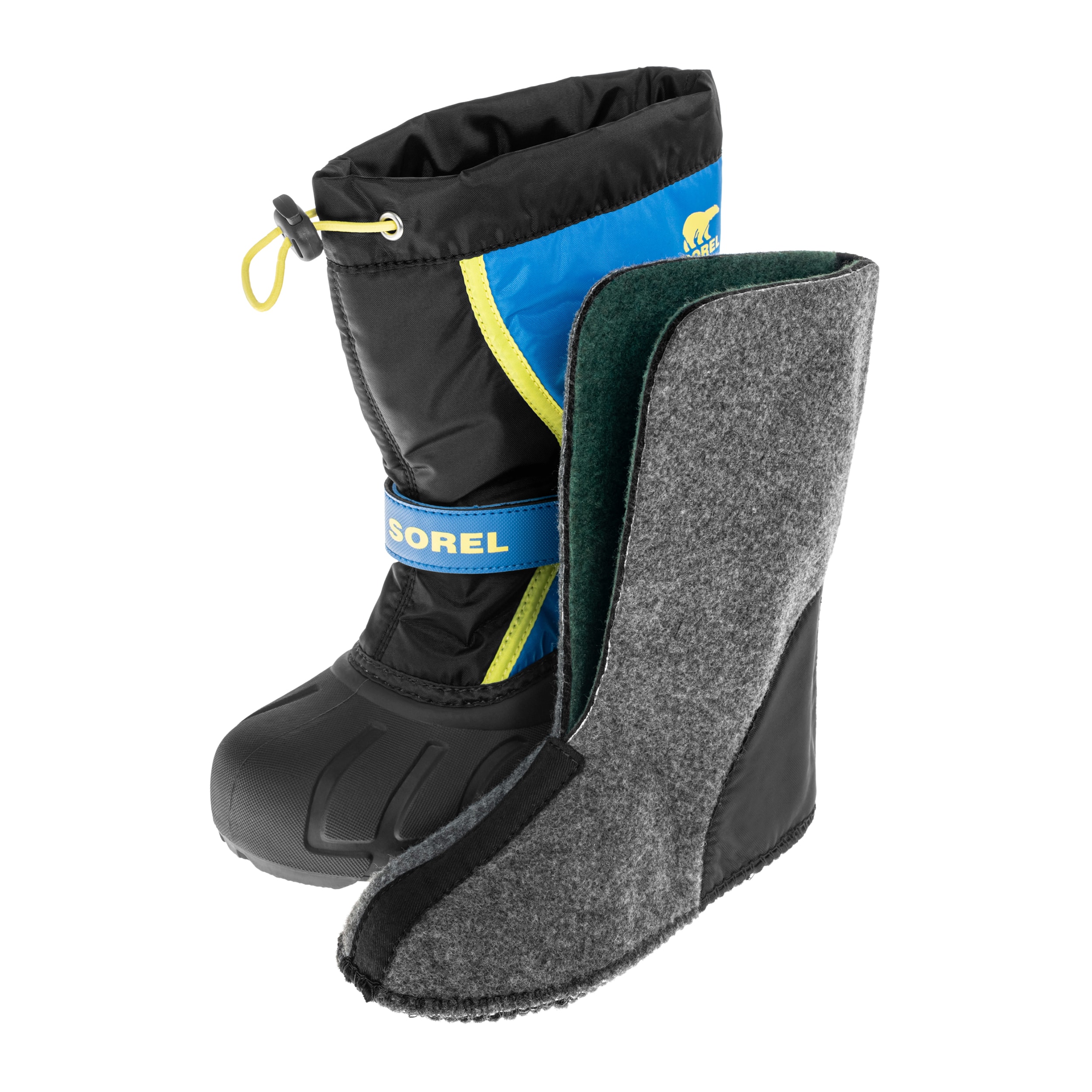 Buty śniegowce dziecięce Sorel Flurry Print Youth Boot - Black/Super Blue