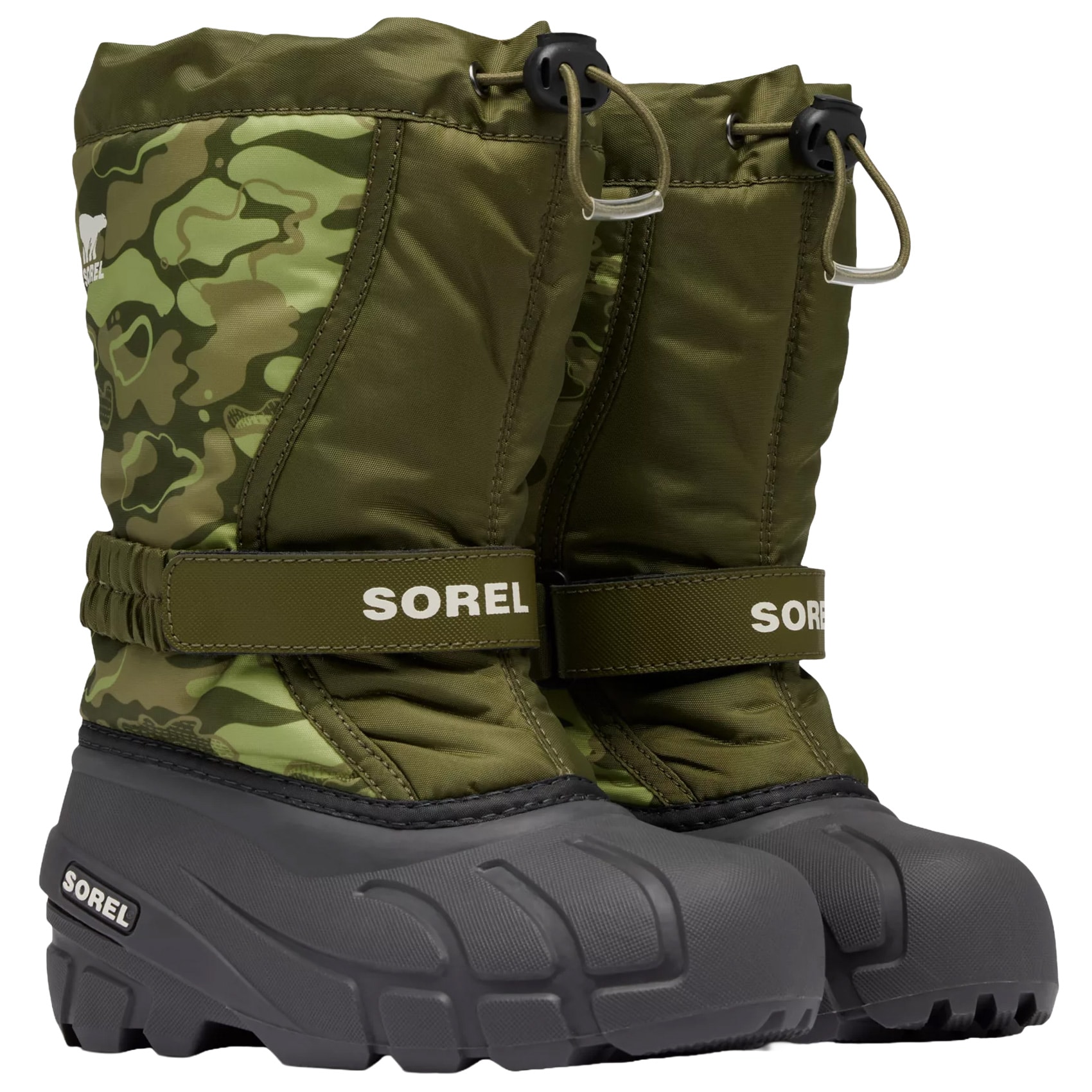Buty śniegowce dziecięce Sorel Flurry Print Youth Boot - Utility Green/Savory