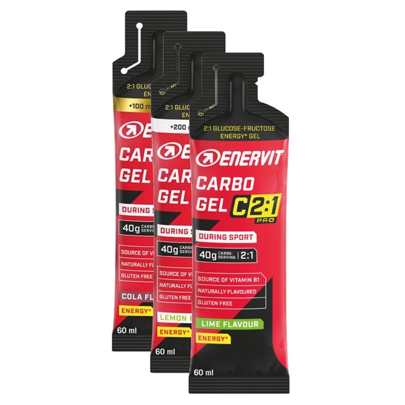 Żel energetyczny Enervit Sport Carbo Gel C2:1PRO - 3 x 60 ml - Cytryna-soda/Cola-kofeina/Limonka