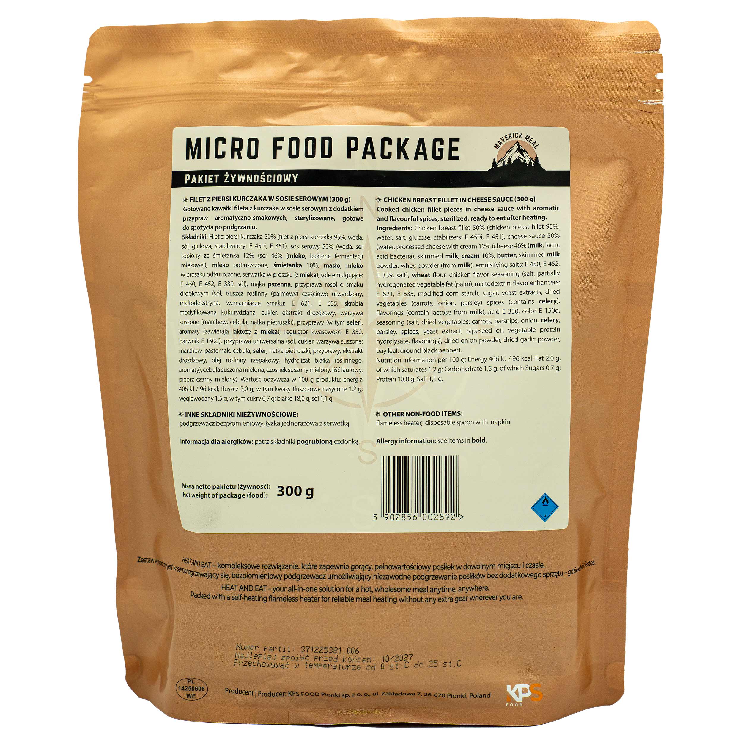 Danie gotowe Maverick Food Kurczak w sosie serowym 300 g - zestaw Micro z podgrzewaczem