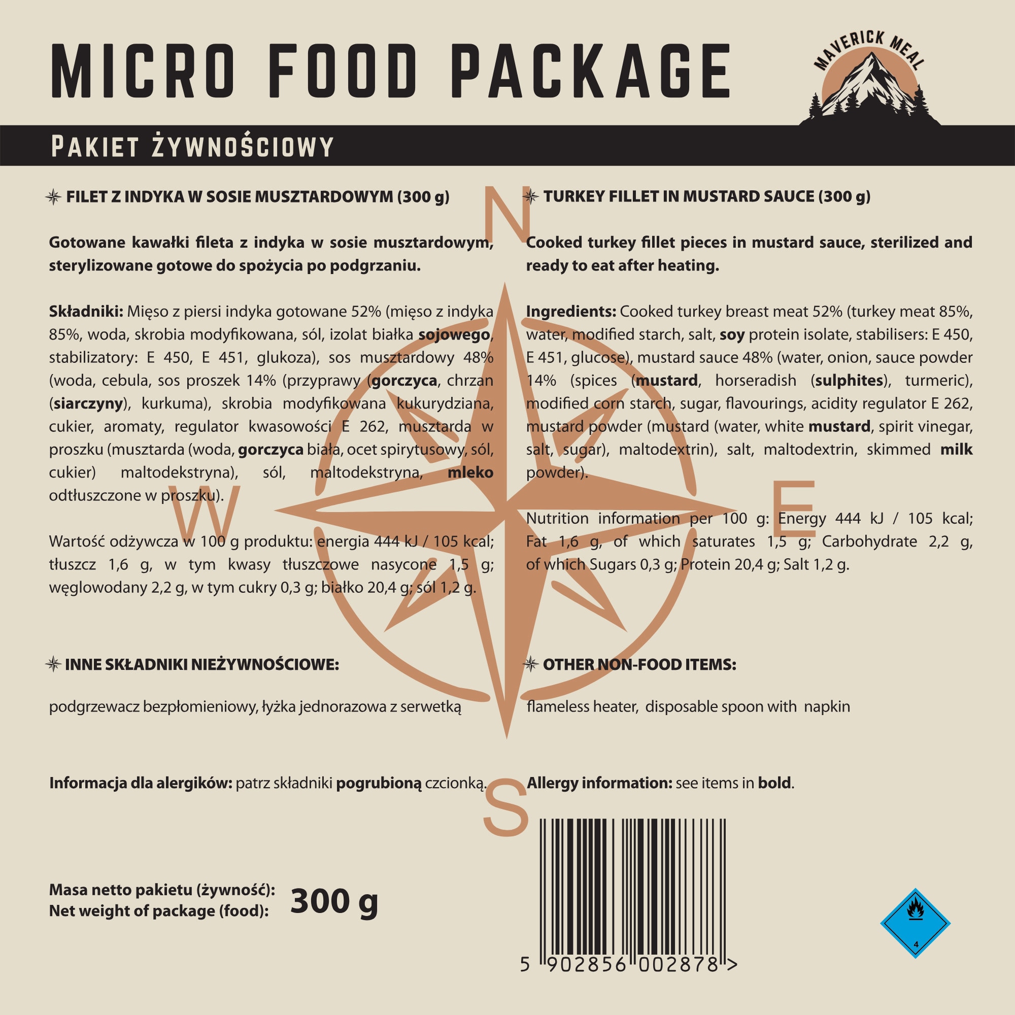 Danie gotowe Maverick Food Indyk w sosie musztardowym 300 g - zestaw Micro z podgrzewaczem