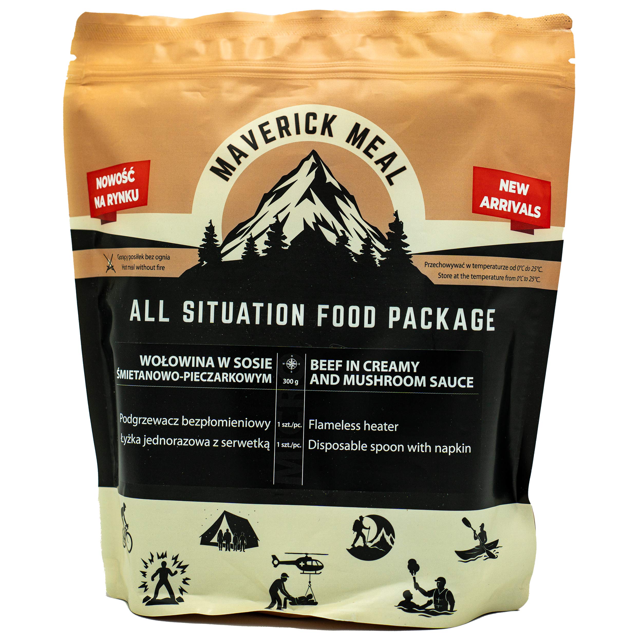 Danie gotowe Maverick Food Wołowina w sosie śmietanowo-pieczarkowym 300 g - zestaw Micro z podgrzewaczem