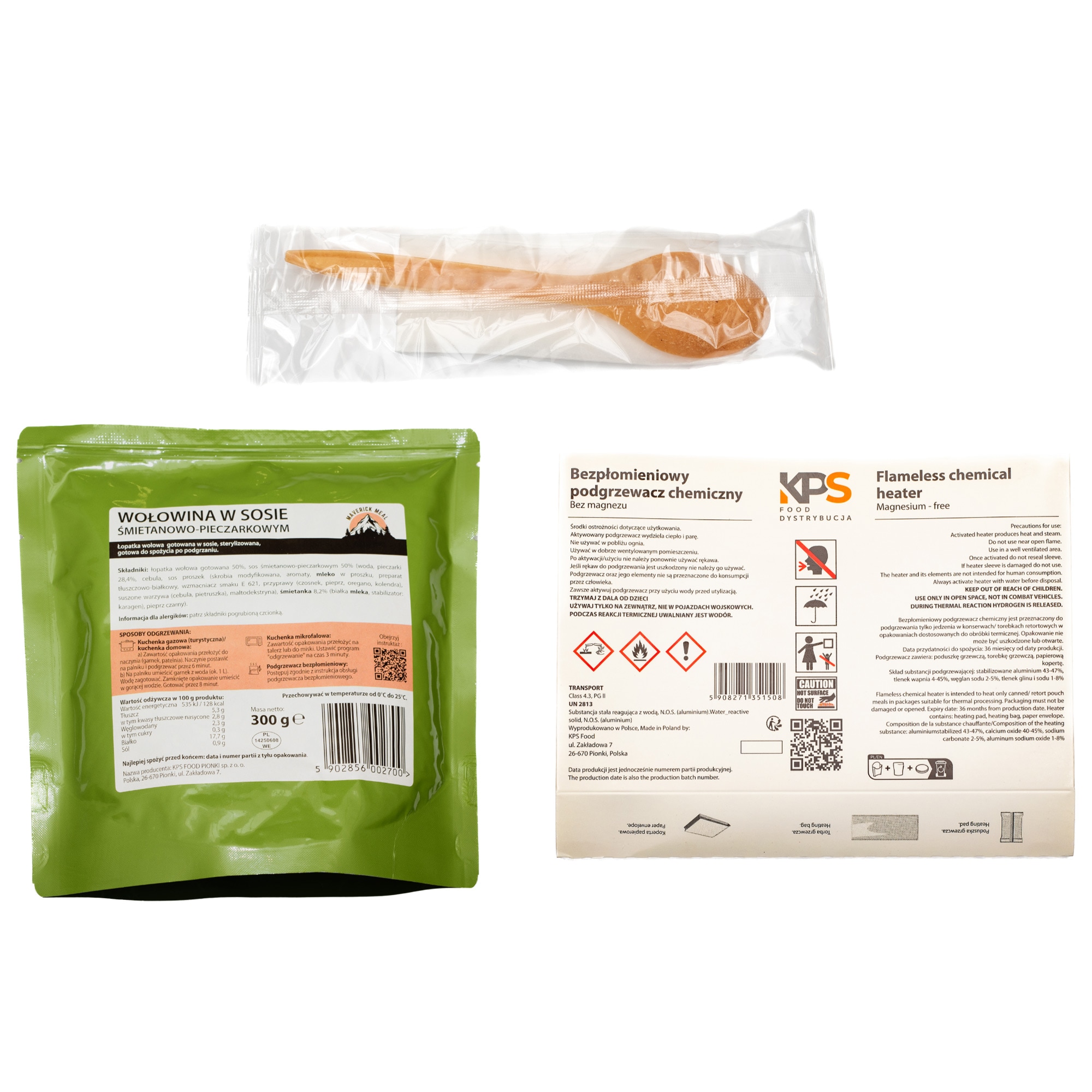 Danie gotowe Maverick Food Wołowina w sosie śmietanowo-pieczarkowym 300 g - zestaw Micro z podgrzewaczem