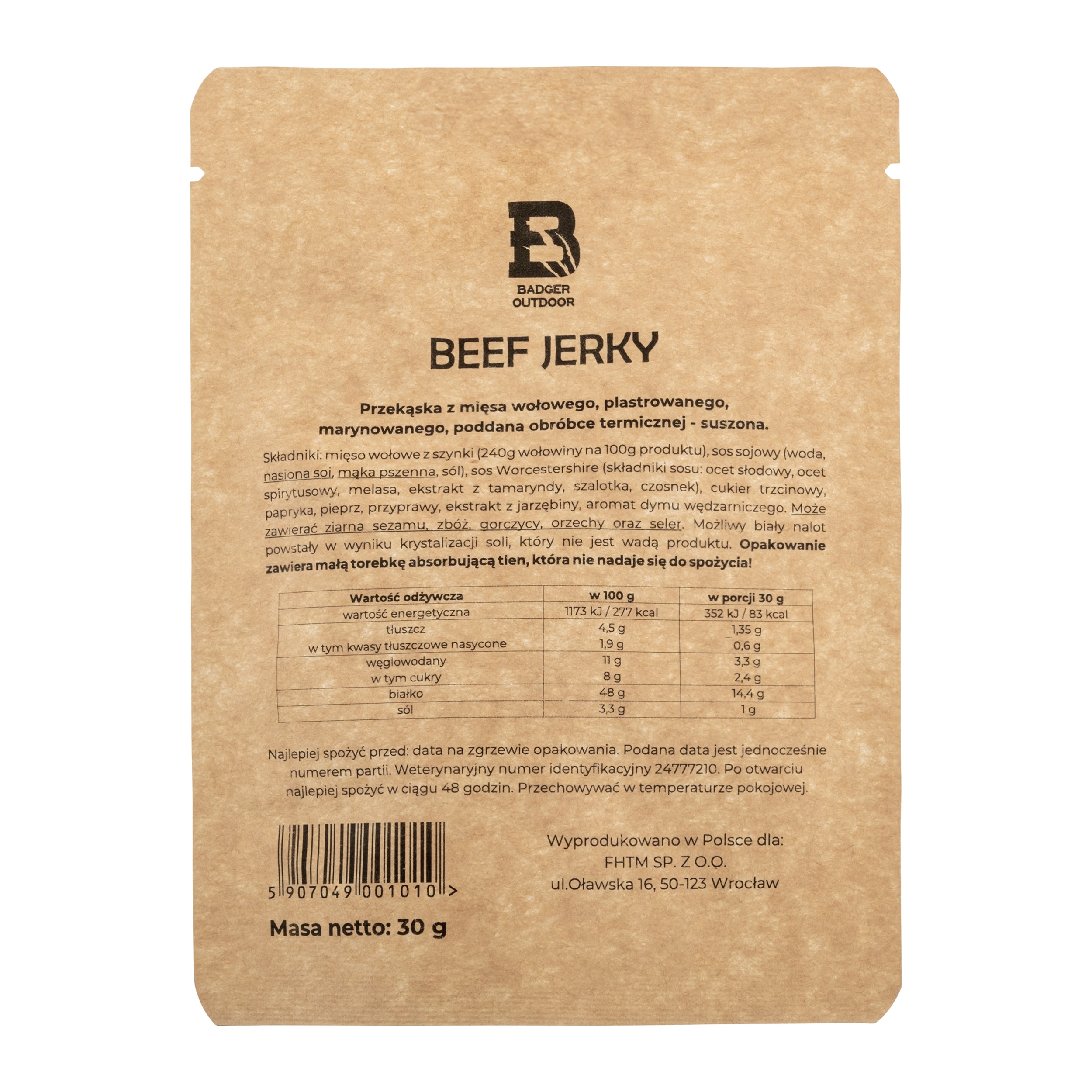 Suszona wołowina Badger Outdoor Beef Jerky Hot 30 g - 3 szt.