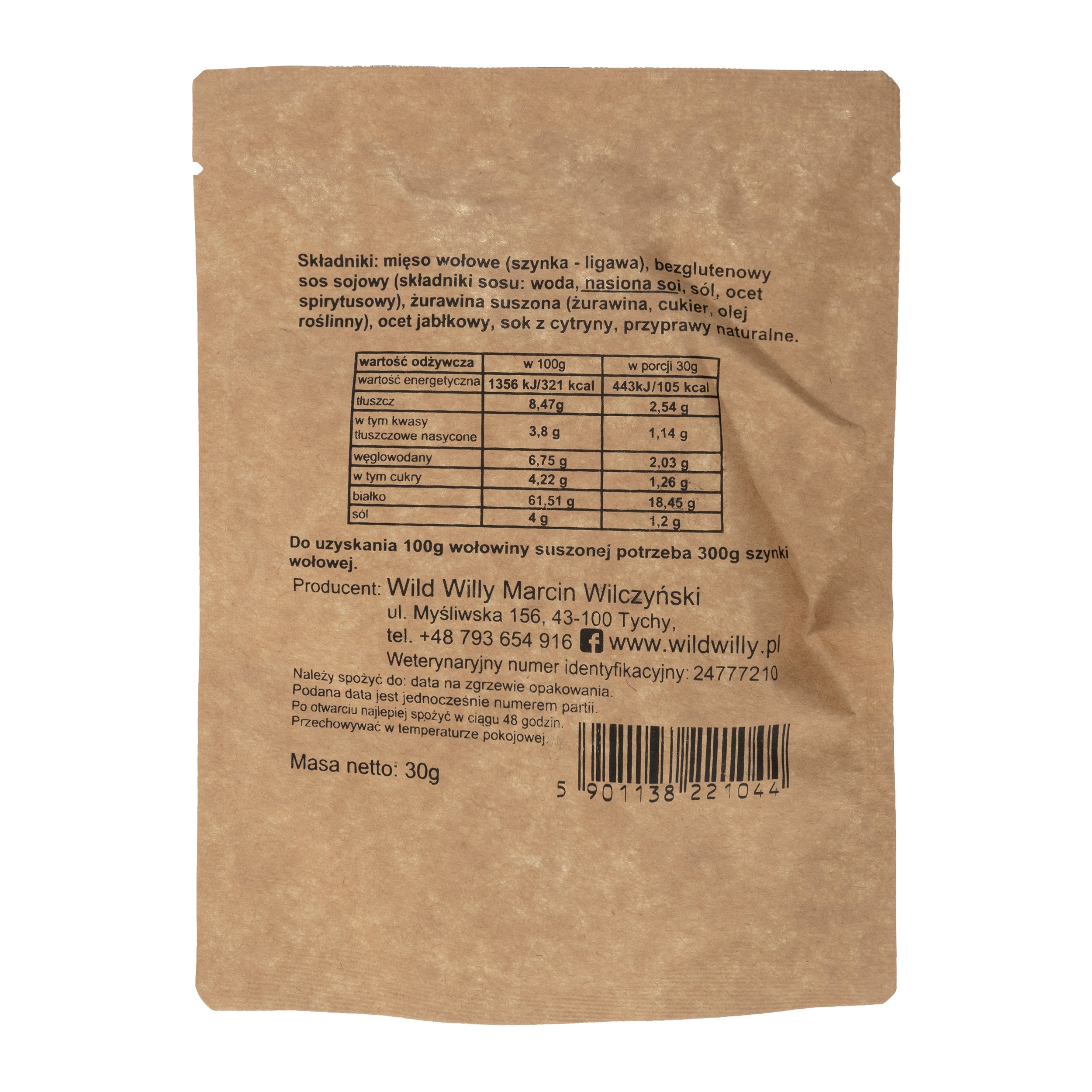 Suszona wołowina Wild Willy Beef Jerky Żurawina 30 g - 3 szt.