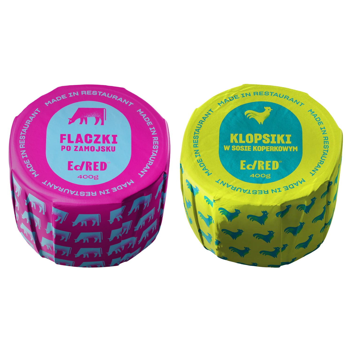 Żywność konserwowana Ed Red - Flaki po zamojsku 400 g, Klopsiki drobiowe w sosie koperkowym 400 g