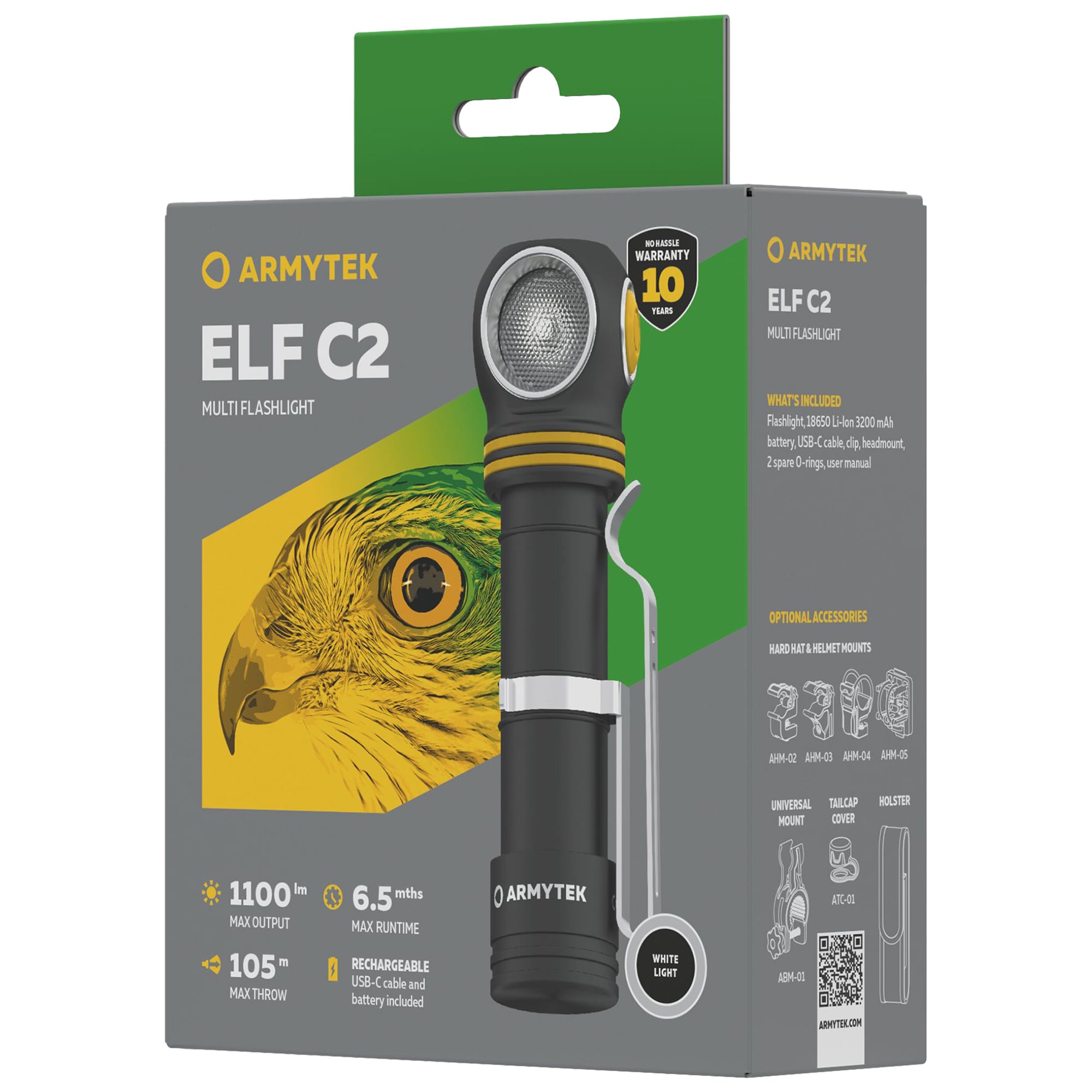 Latarka czołowa i kątowa Armytek Elf C2 USB-C White PCB - 1100 lumenów
