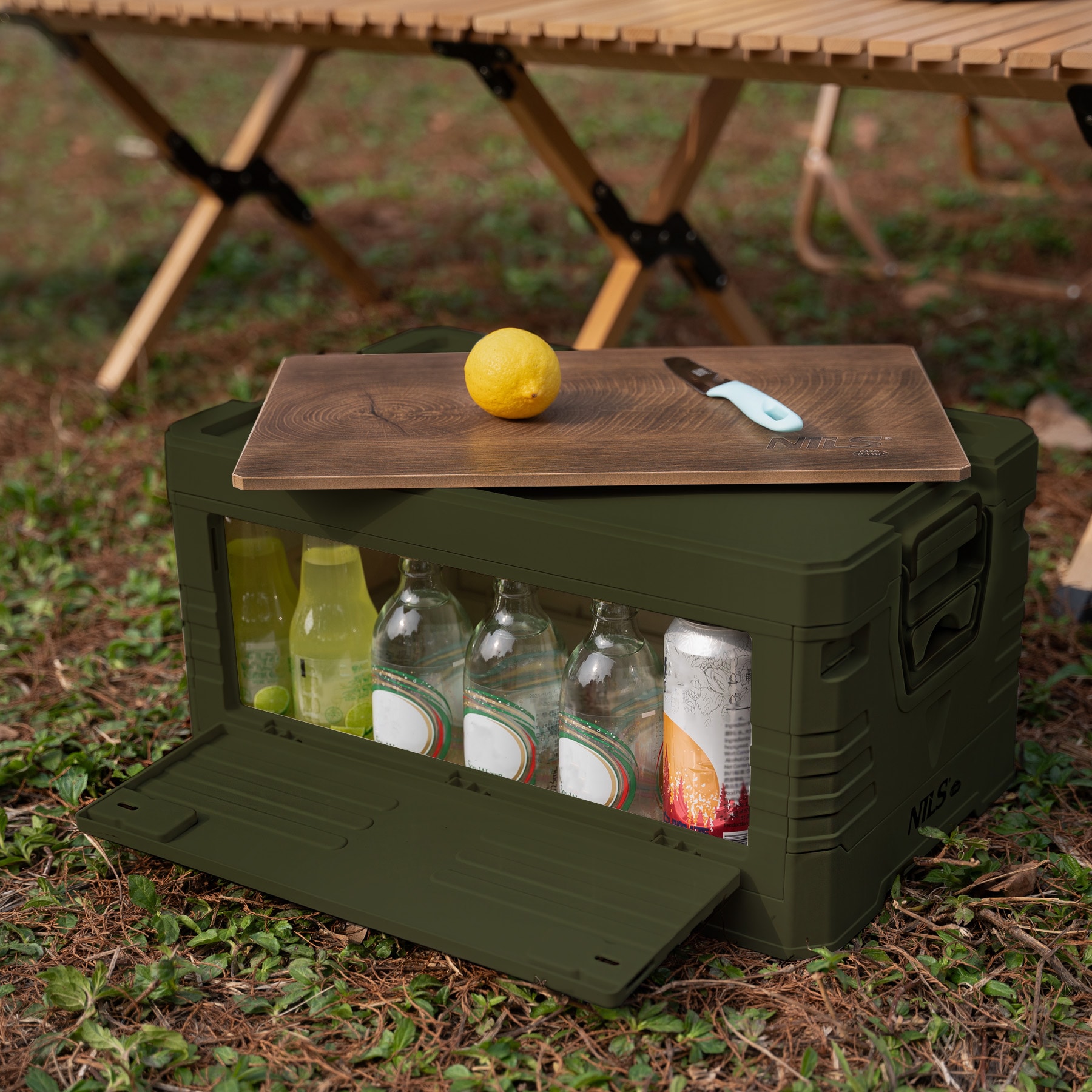 Skrzynia transportowa Nils Camp NCB4002 32 l z drewnianym blatem - Green