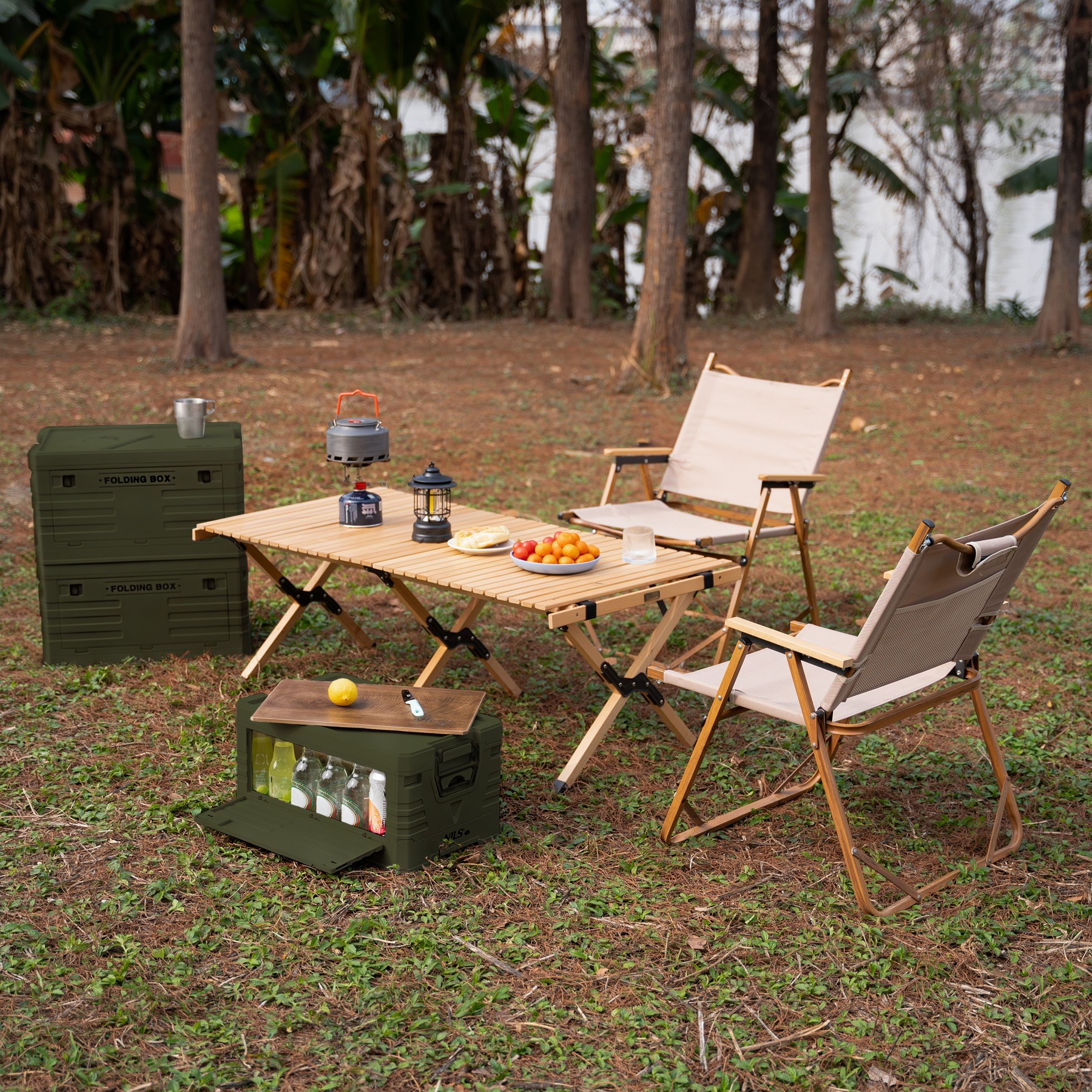 Skrzynia transportowa Nils Camp NCB4002 32 l z drewnianym blatem - Green