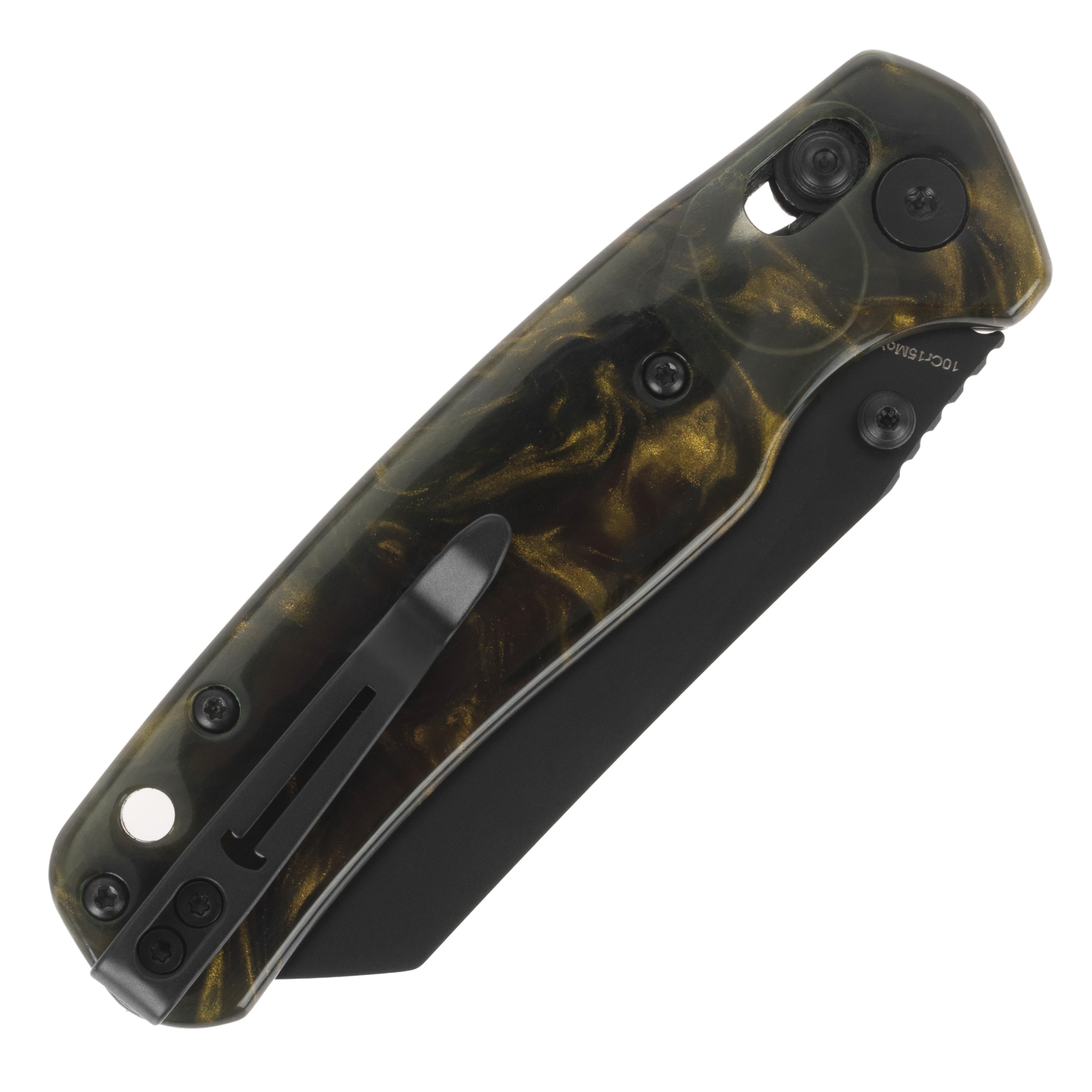 Bestechman Cicada's Wing Folding Knife - Dark Gold Patterned Resin