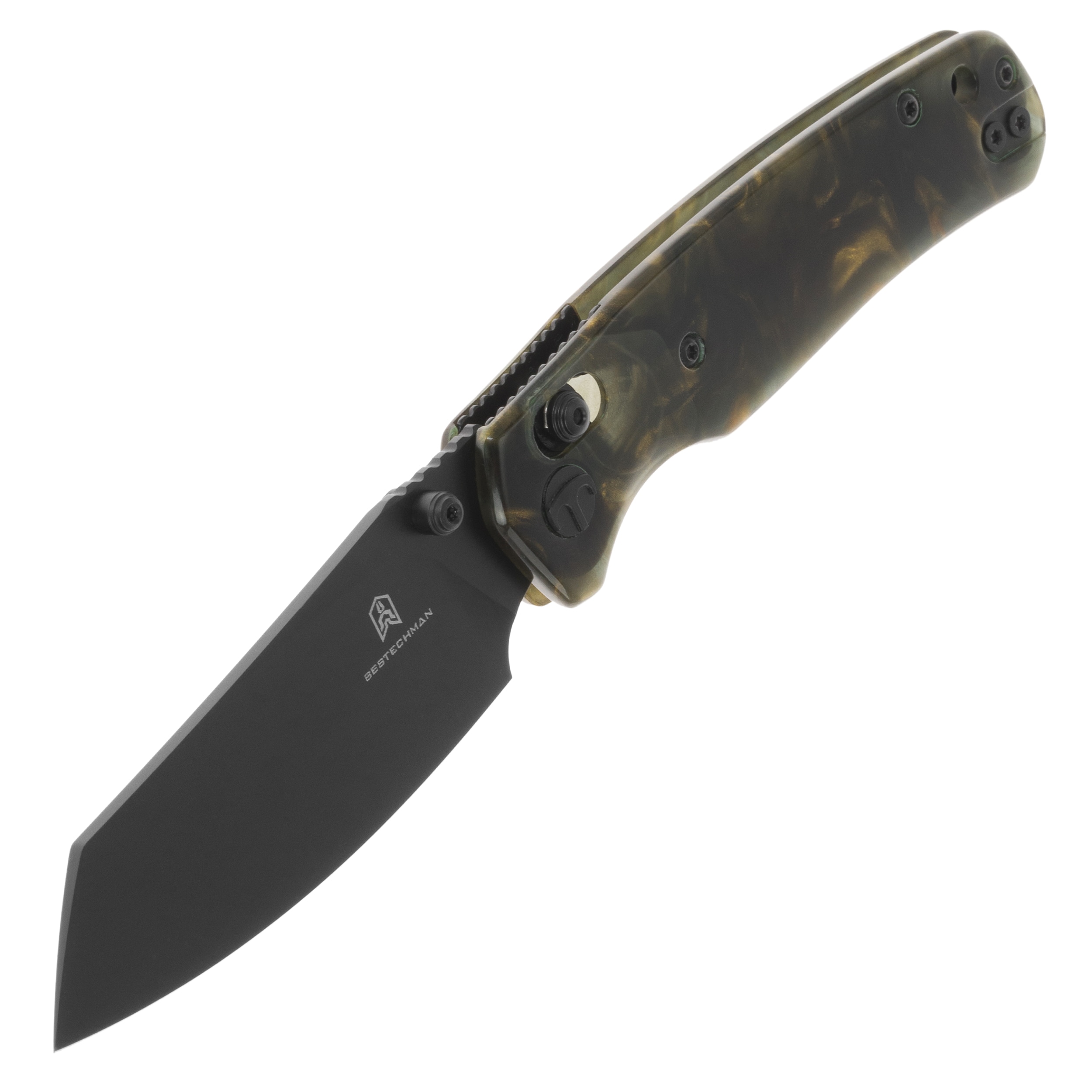 Bestechman Cicada's Wing Folding Knife - Dark Gold Patterned Resin