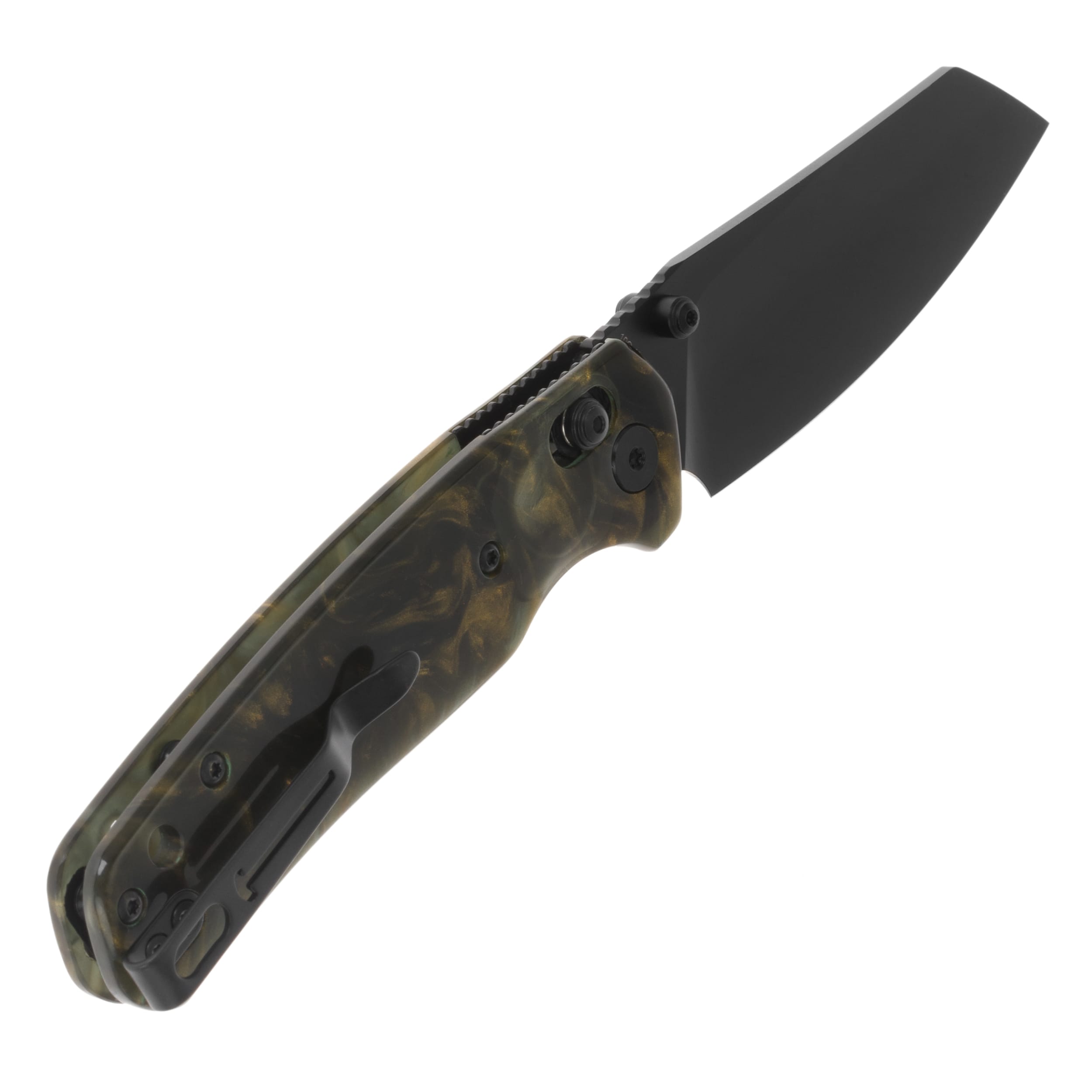 Bestechman Cicada's Wing Folding Knife - Dark Gold Patterned Resin