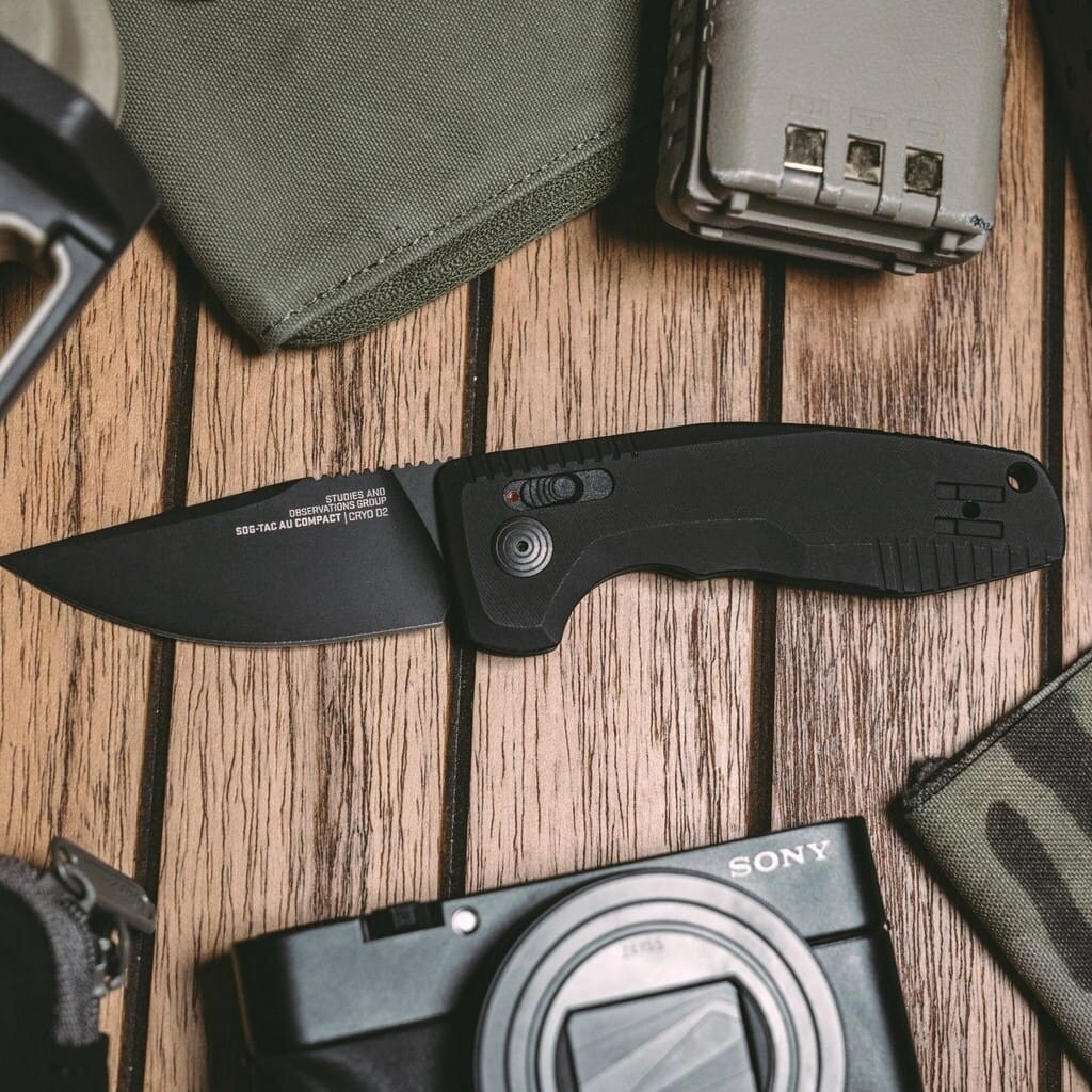 Пружинний ніж SOG-TAC AU Compact Straight Edge - Black