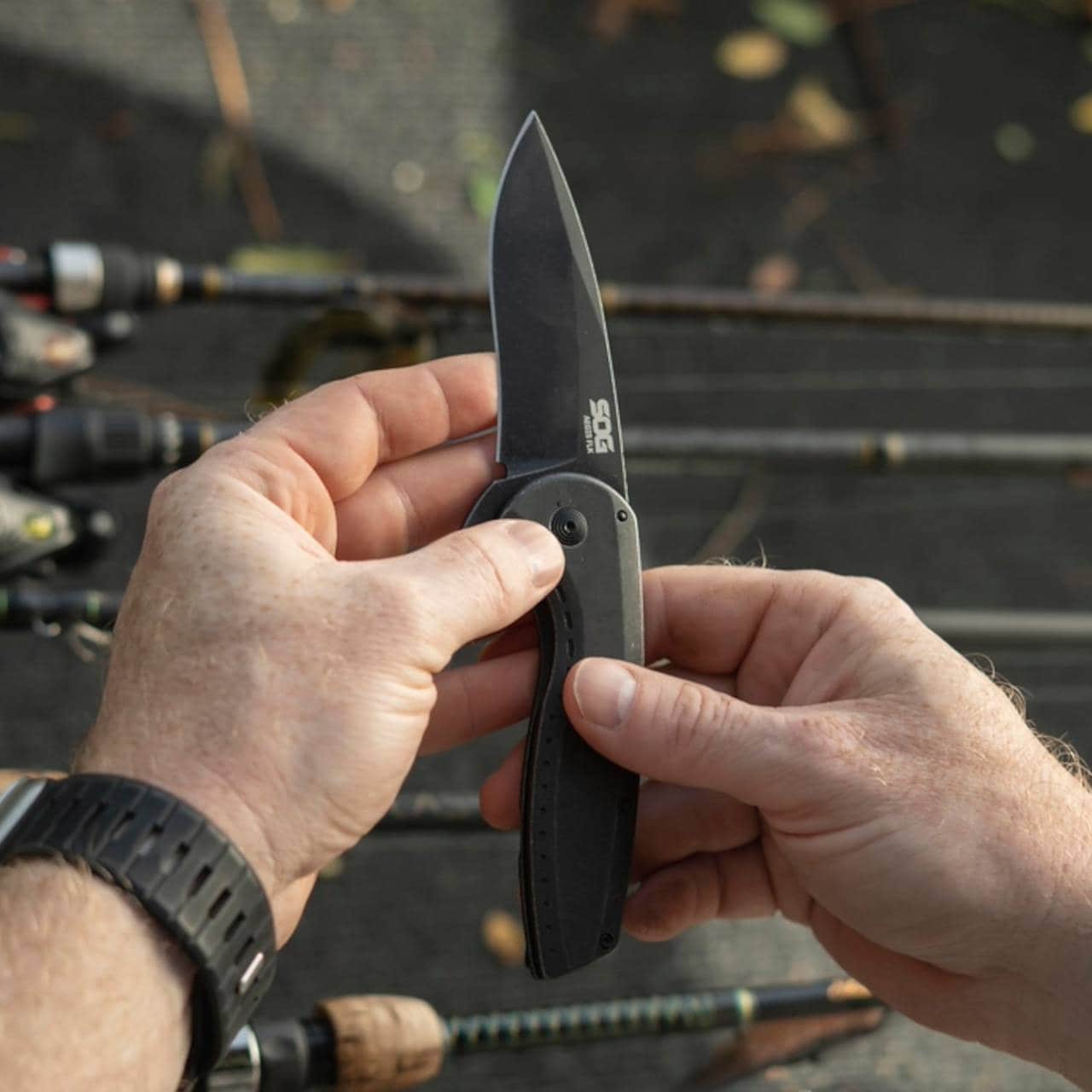 SOG Aegis FLK 2.0 Drop-Point Folding Knife - Black Stonewash