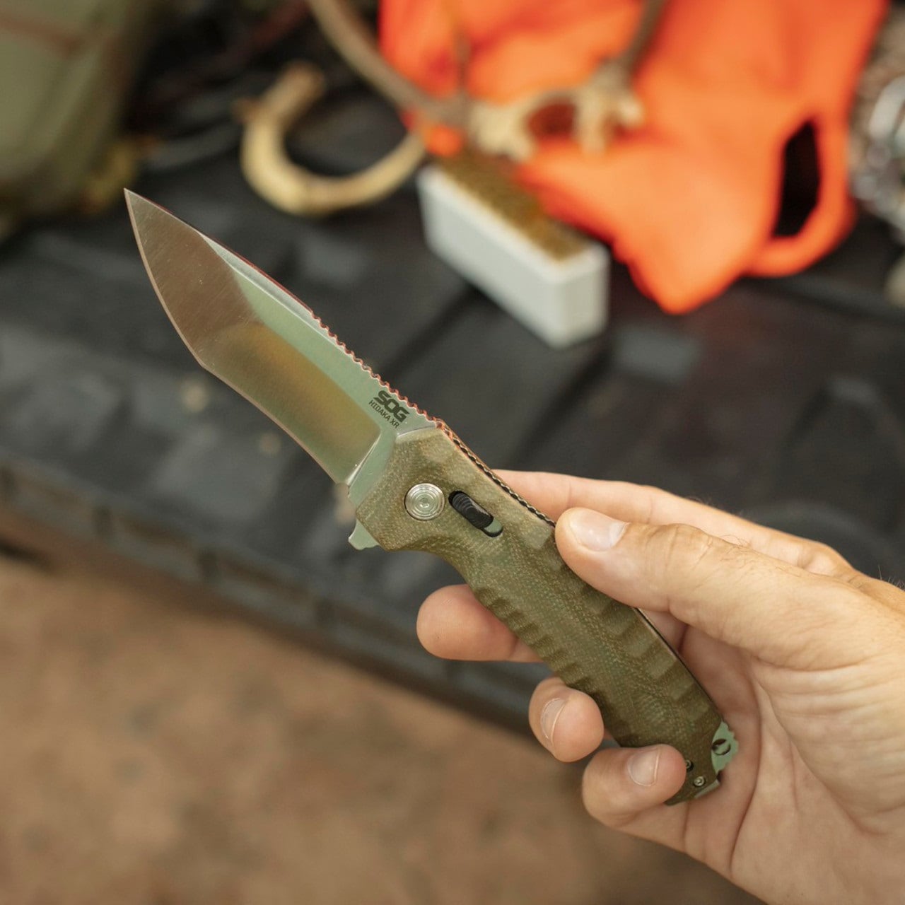 SOG Hidaka XR 3V Satin Folding Knife - Olive