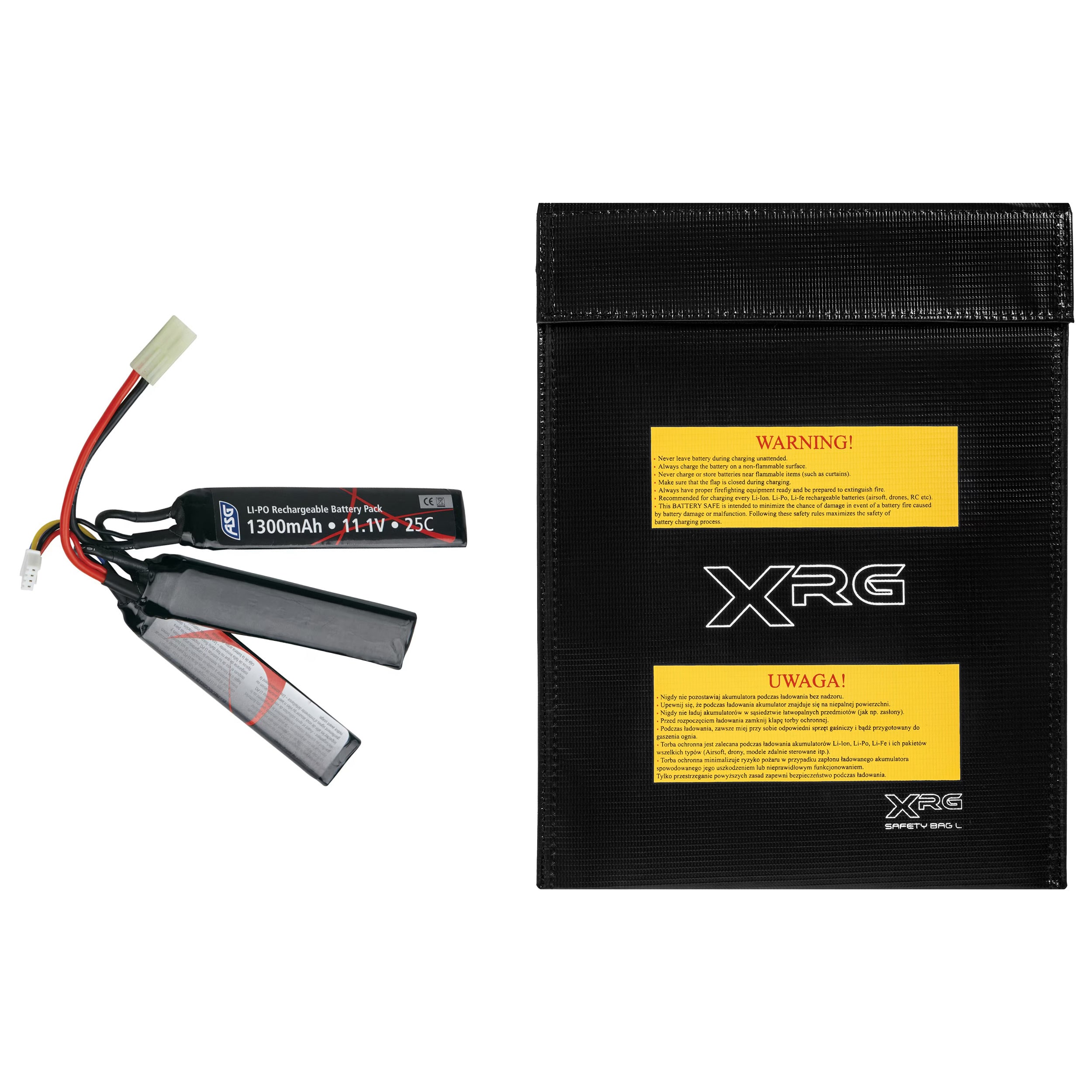 Акумулятор ASG Li-Po 11,1В 1300 мАг + Захисна сумка Large - набір