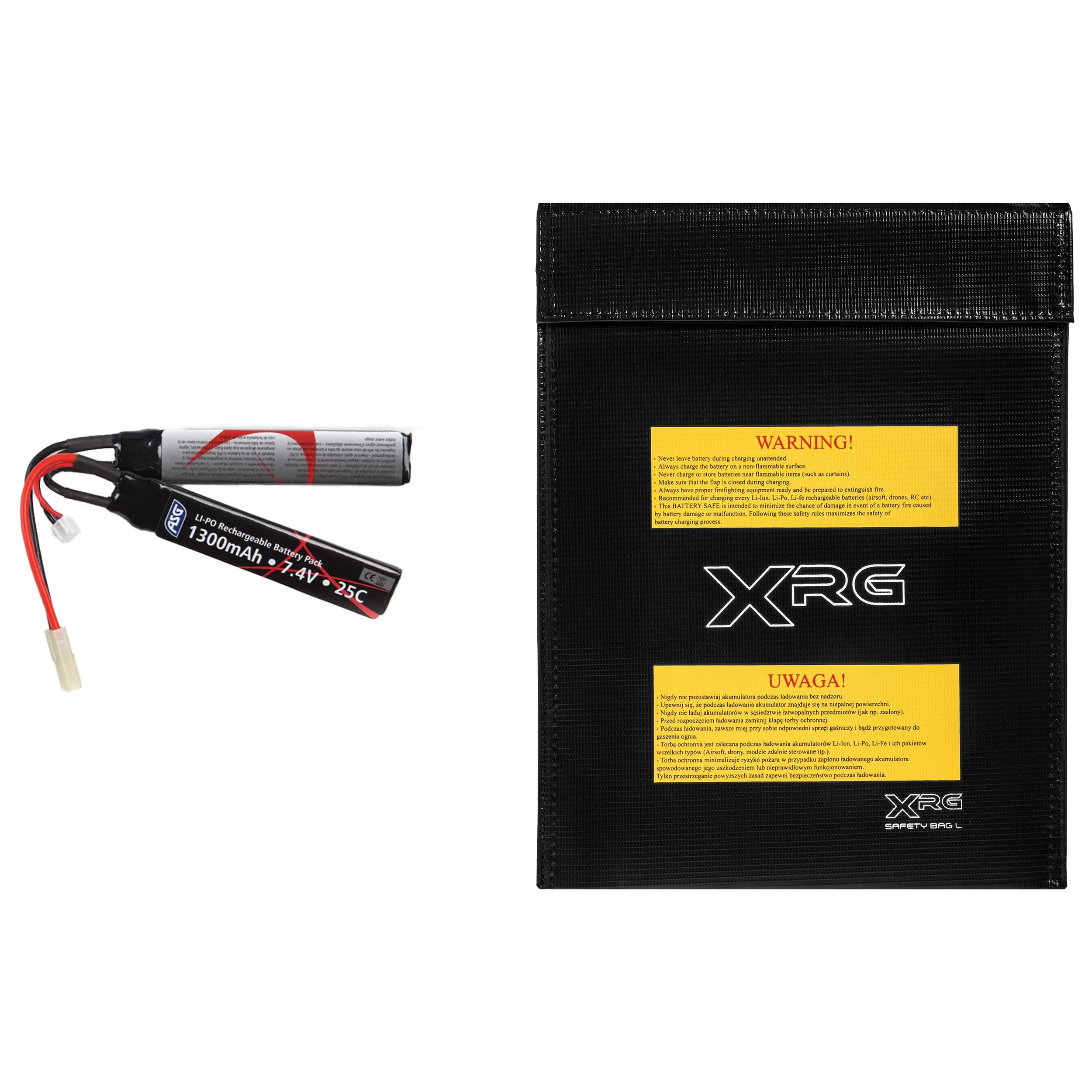 Akumulator ASG Li-Po 7,4 V 1300 mAH + Torba ochronna Large - zestaw