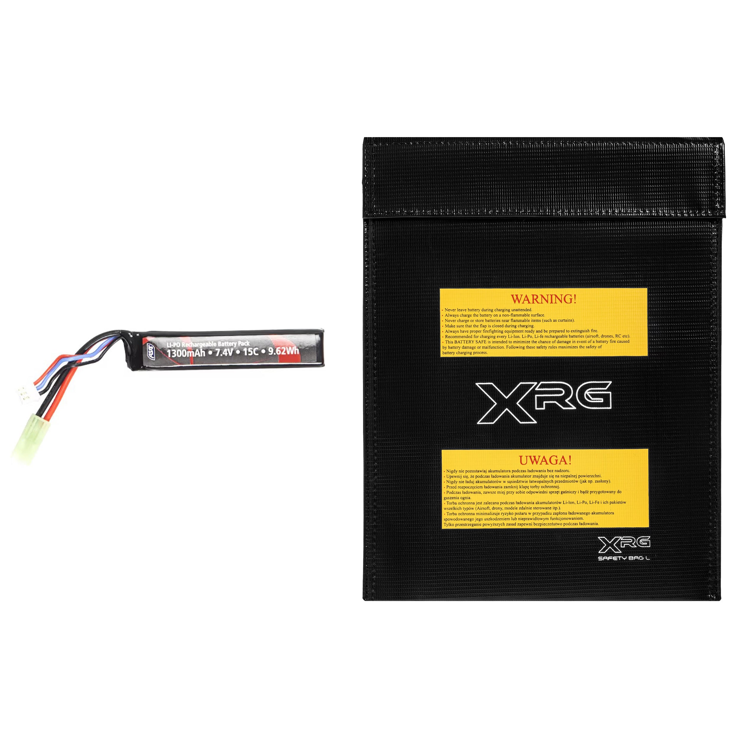 Акумулятор ASG Li-Po 7,4В 1300 мАг 15C - stick + Захисна сумка Large - набір