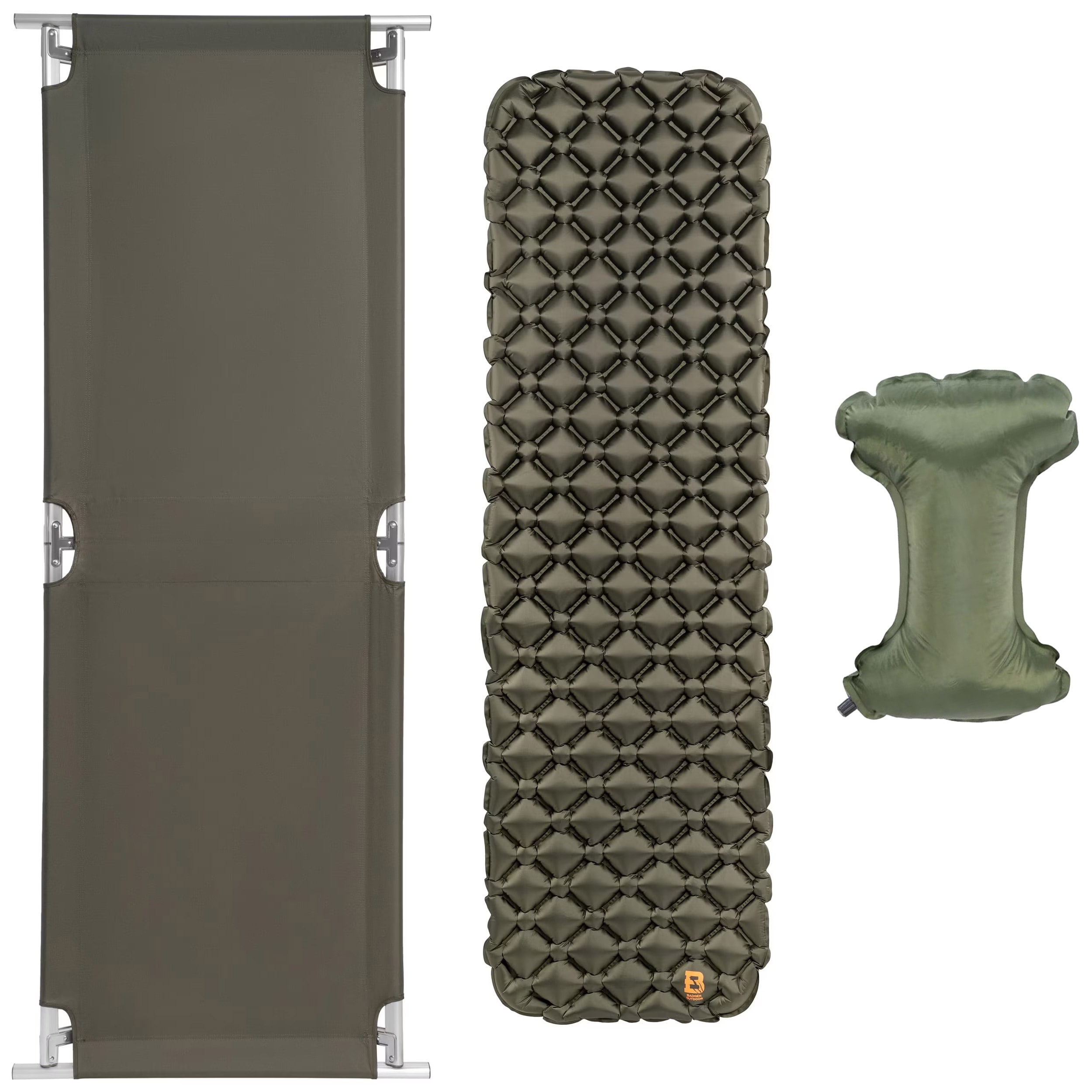 Łóżko polowe składane Mil-Tec US Style + materac Badger Outdoor + poduszka - zestaw
