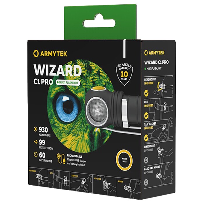 Налобний і кутовий ліхтарик Armytek Wizard C1 Pro Magnet USB Yellow PCB - 930 люменів