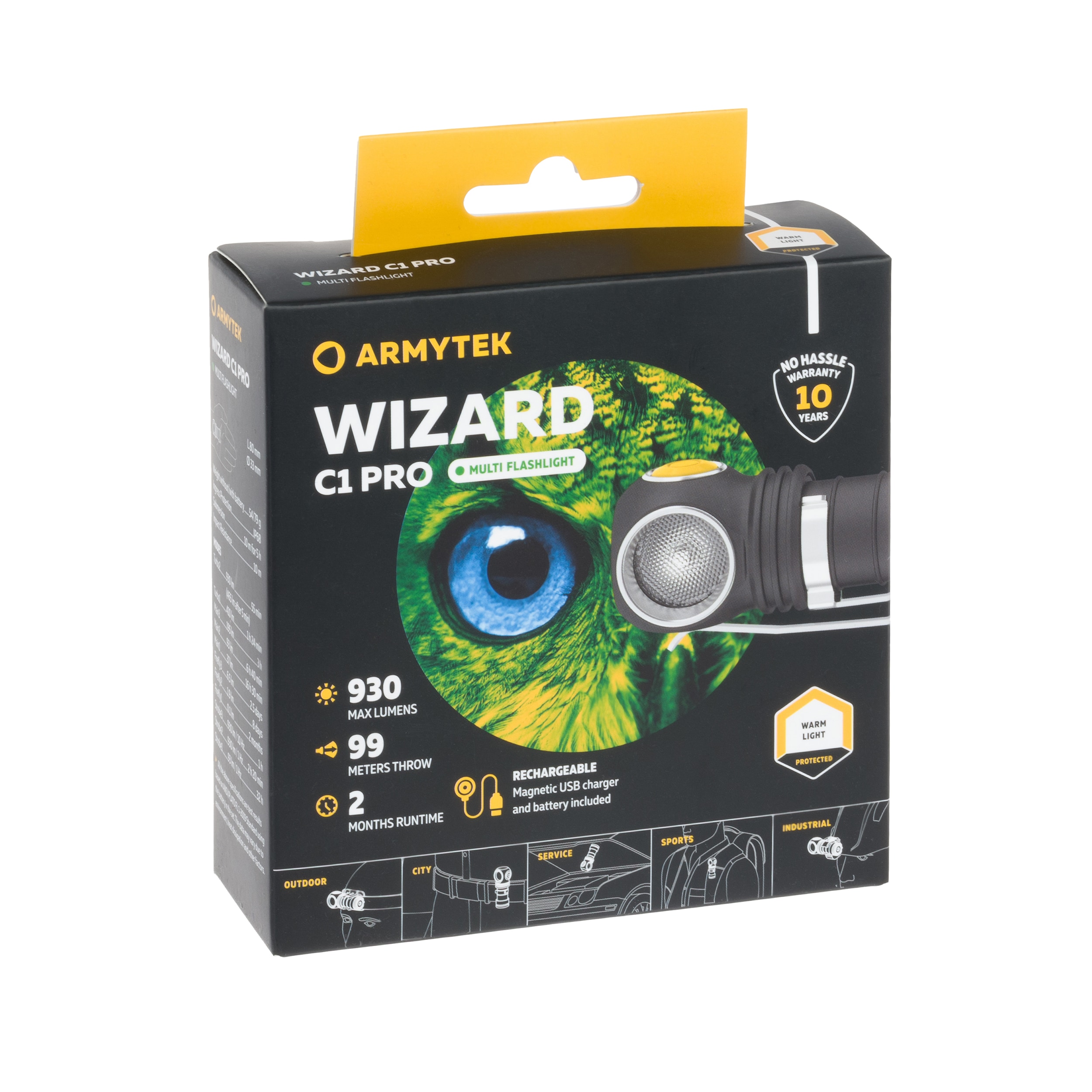Latarka czołowa i kątowa Armytek Wizard C1 Pro Magnet USB Yellow PCB - 930 lumenów