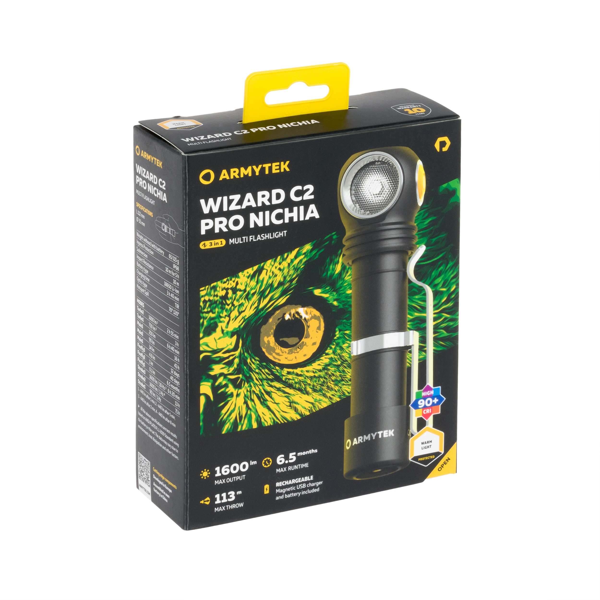 Latarka czołowa i kątowa Armytek Wizard C2 Pro Nichia Magnet USB Yellow PCB - 1600 lumenów