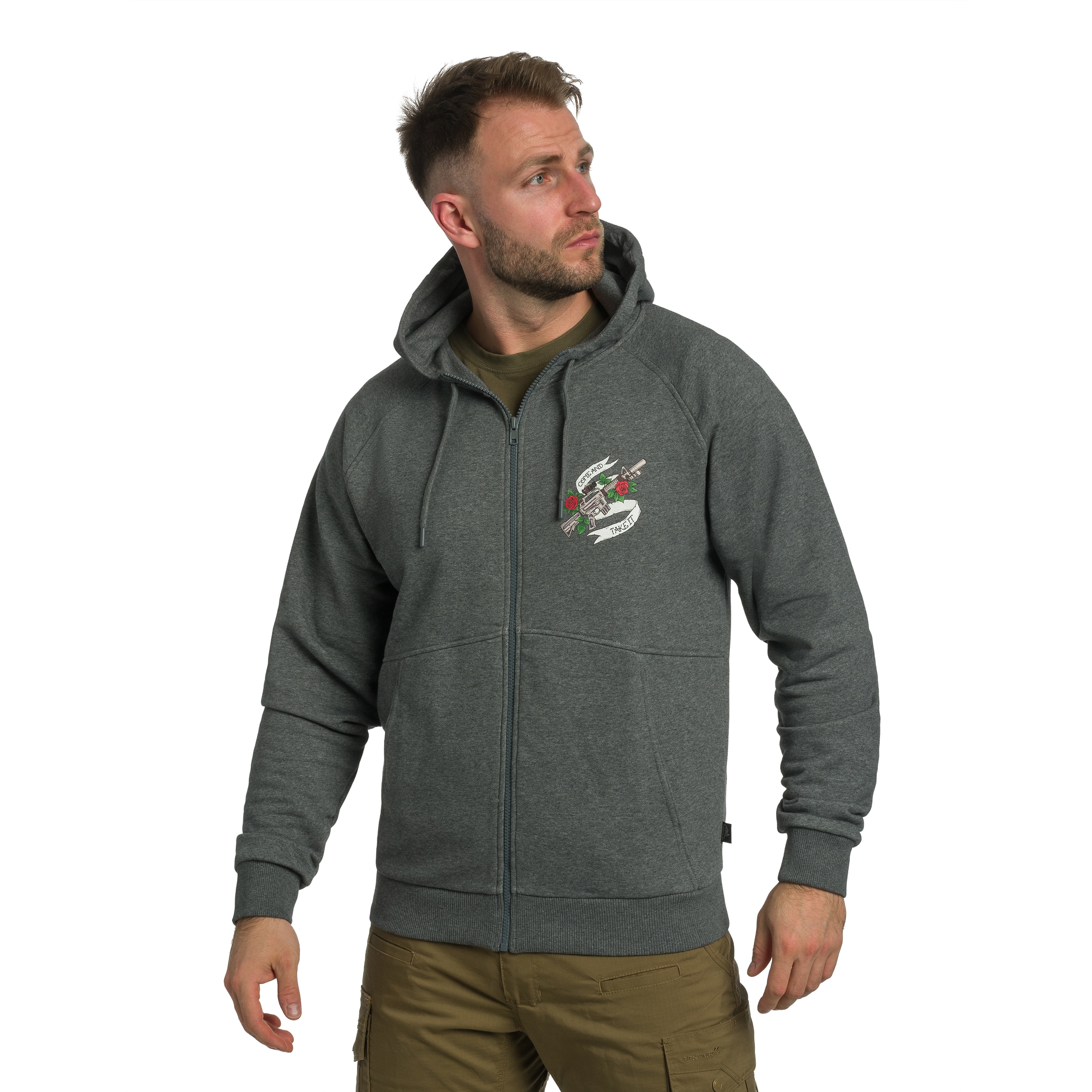Bluza Helikon Full-Zip Come And Take It Hoodie - Mid Grey Melange