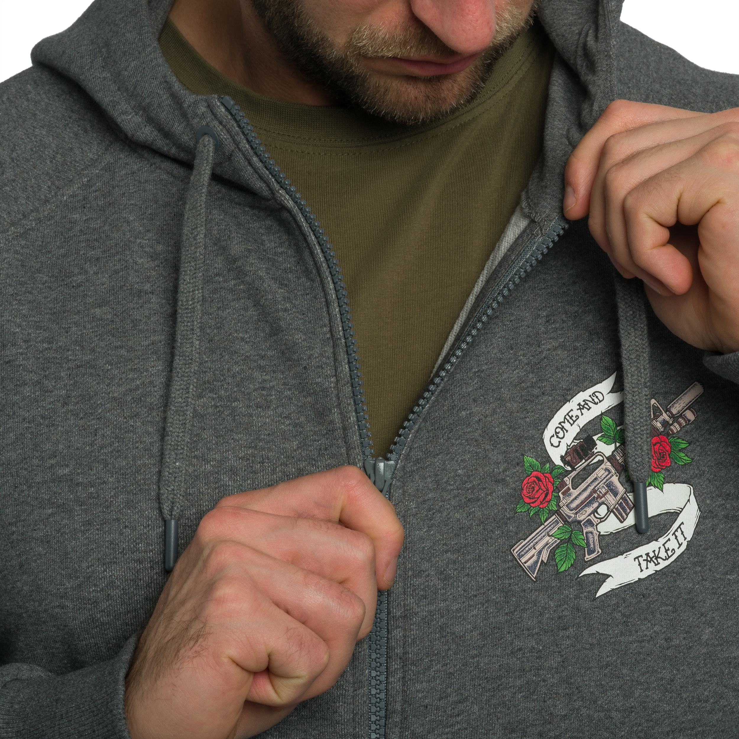 Bluza Helikon Full-Zip Come And Take It Hoodie - Mid Grey Melange
