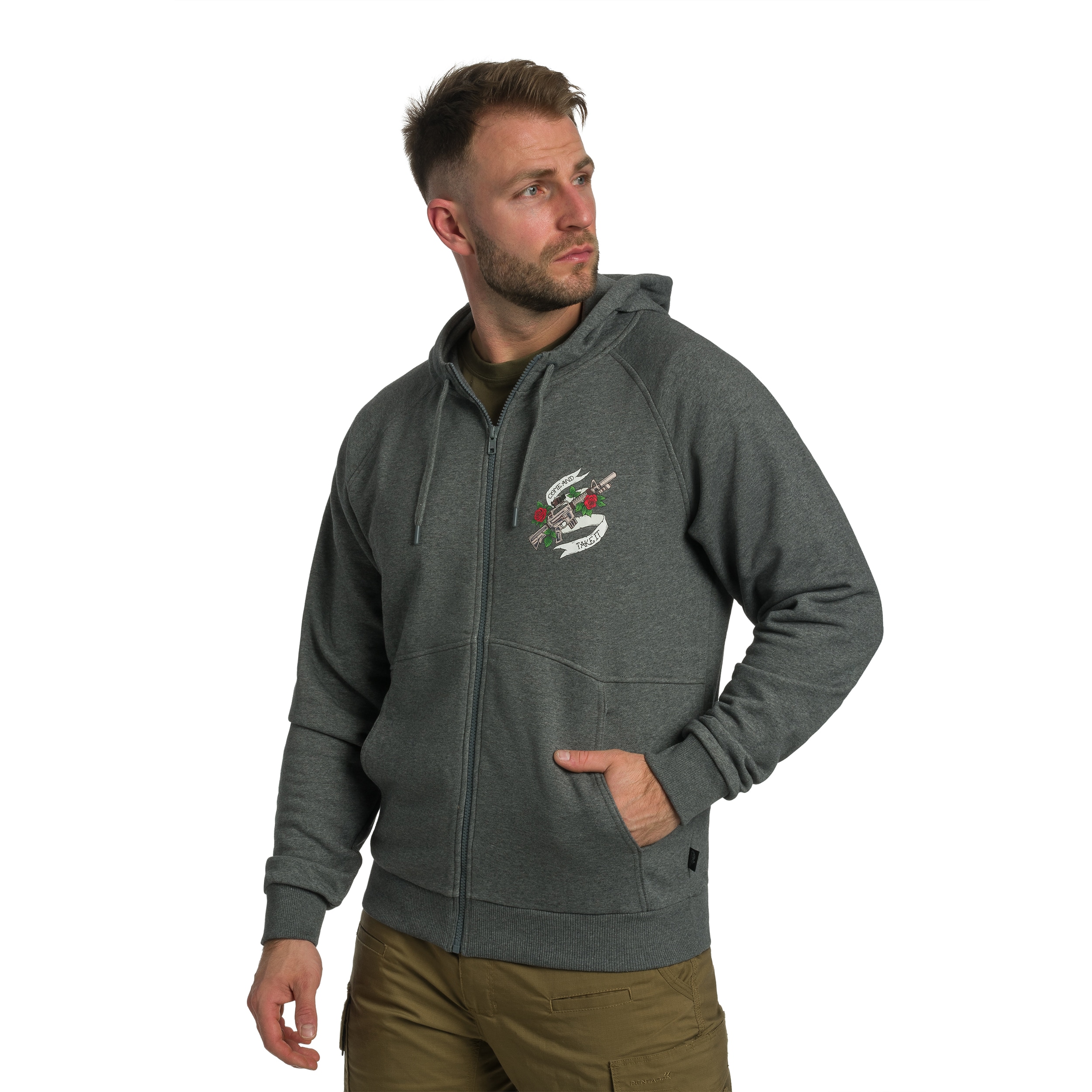 Bluza Helikon-Tex Full-Zip Come And Take It Hoodie - Mid Grey Melange